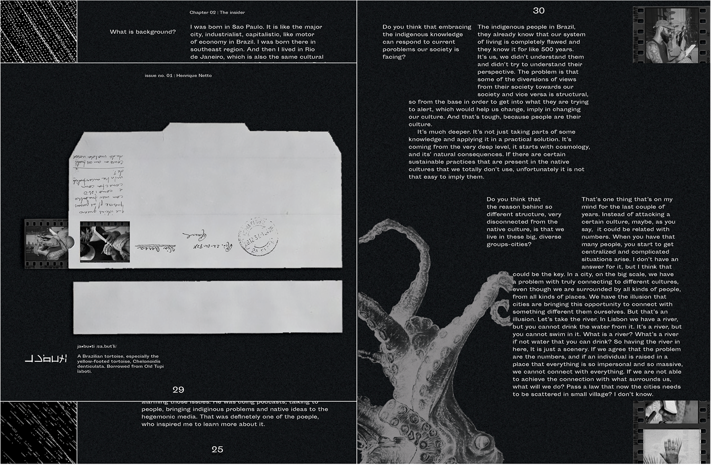 black and white magazine spread