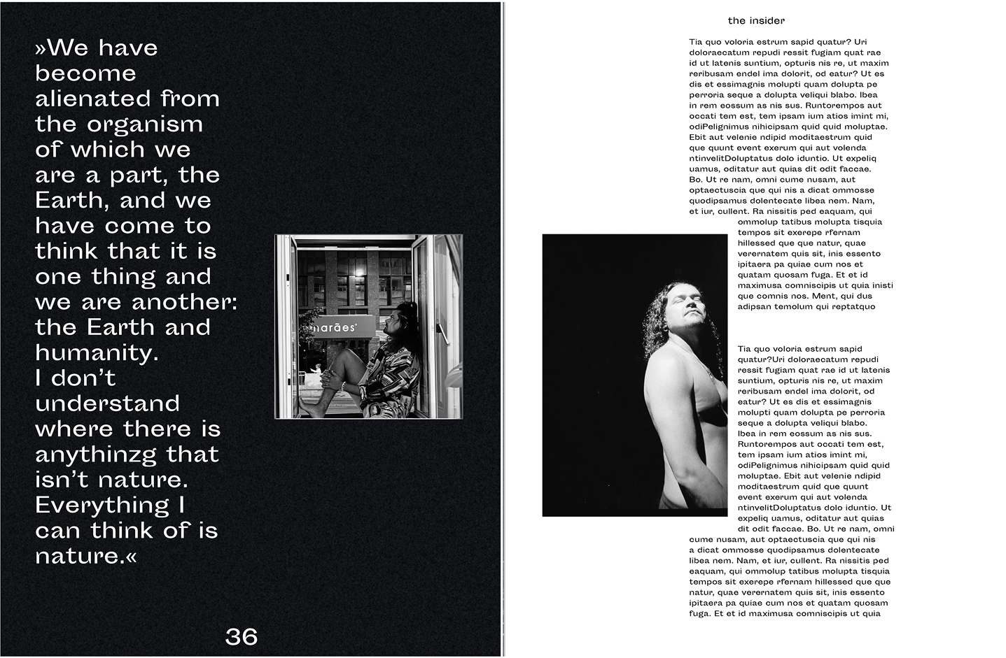 black and white magazine spread