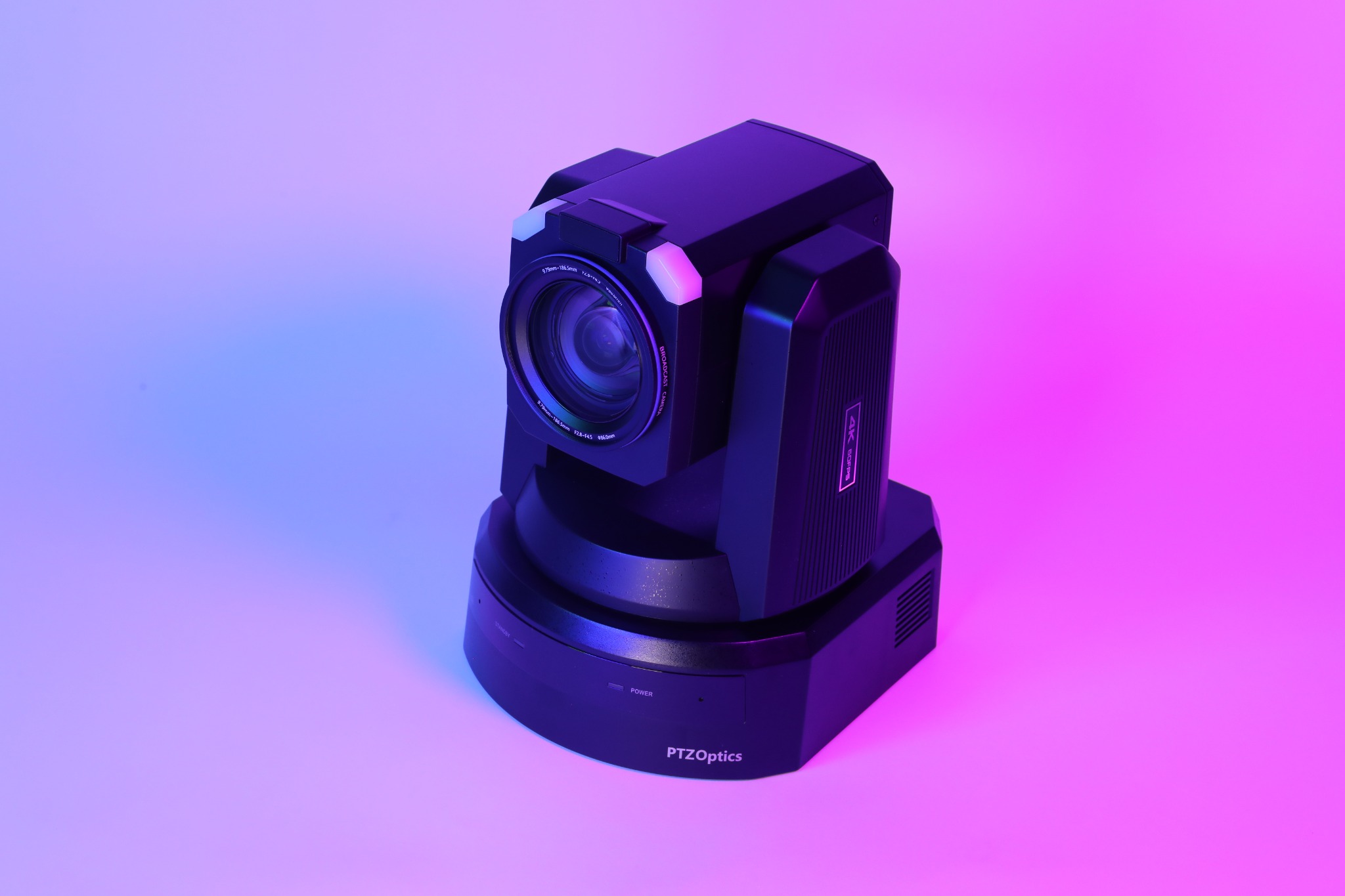 PTZOptics Rise 4K camera in cinematic studio lighting