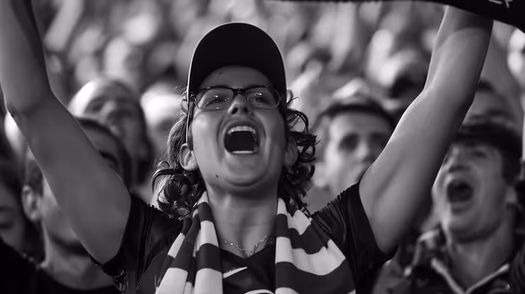 Woman celebrating with arms up