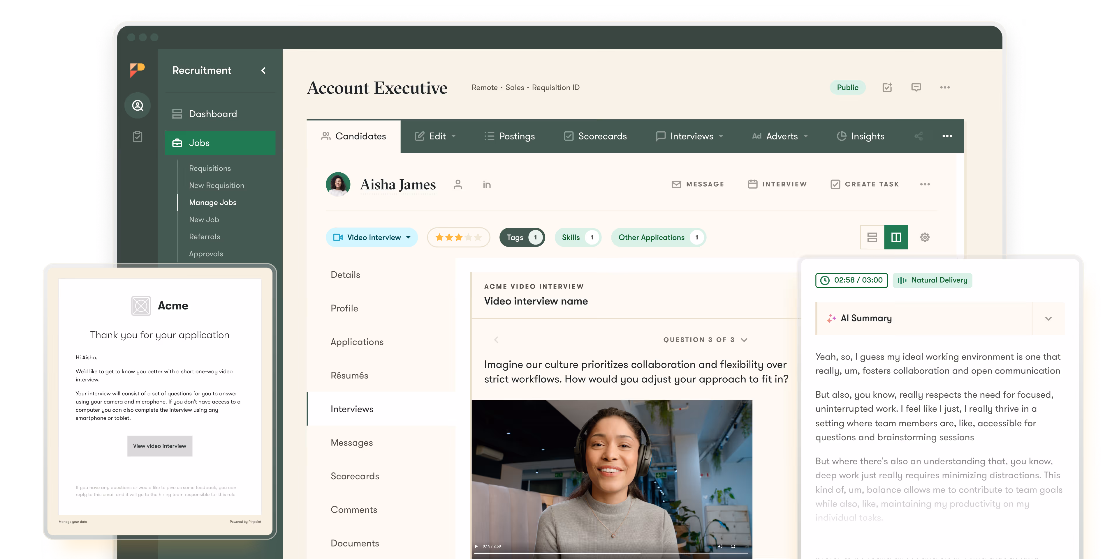 pinpoint ats ui example of one-way video interviews to help make hiring easier
