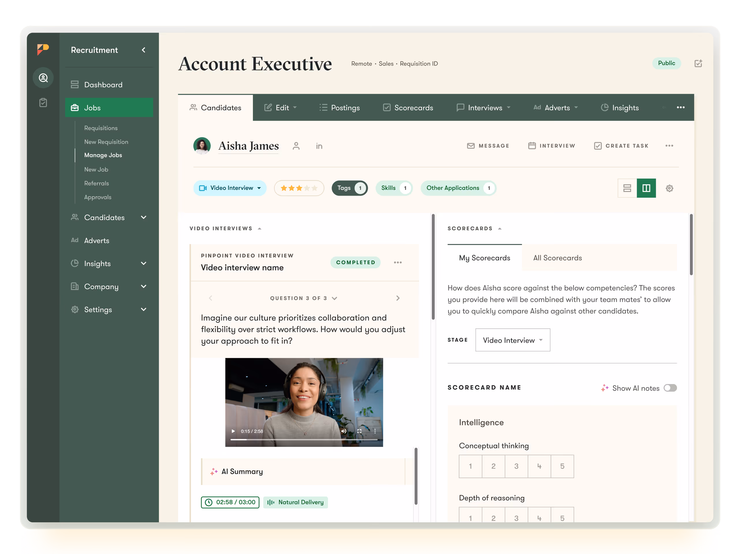 pinpoint ats ui example of one-way video interviews to help make hiring easier