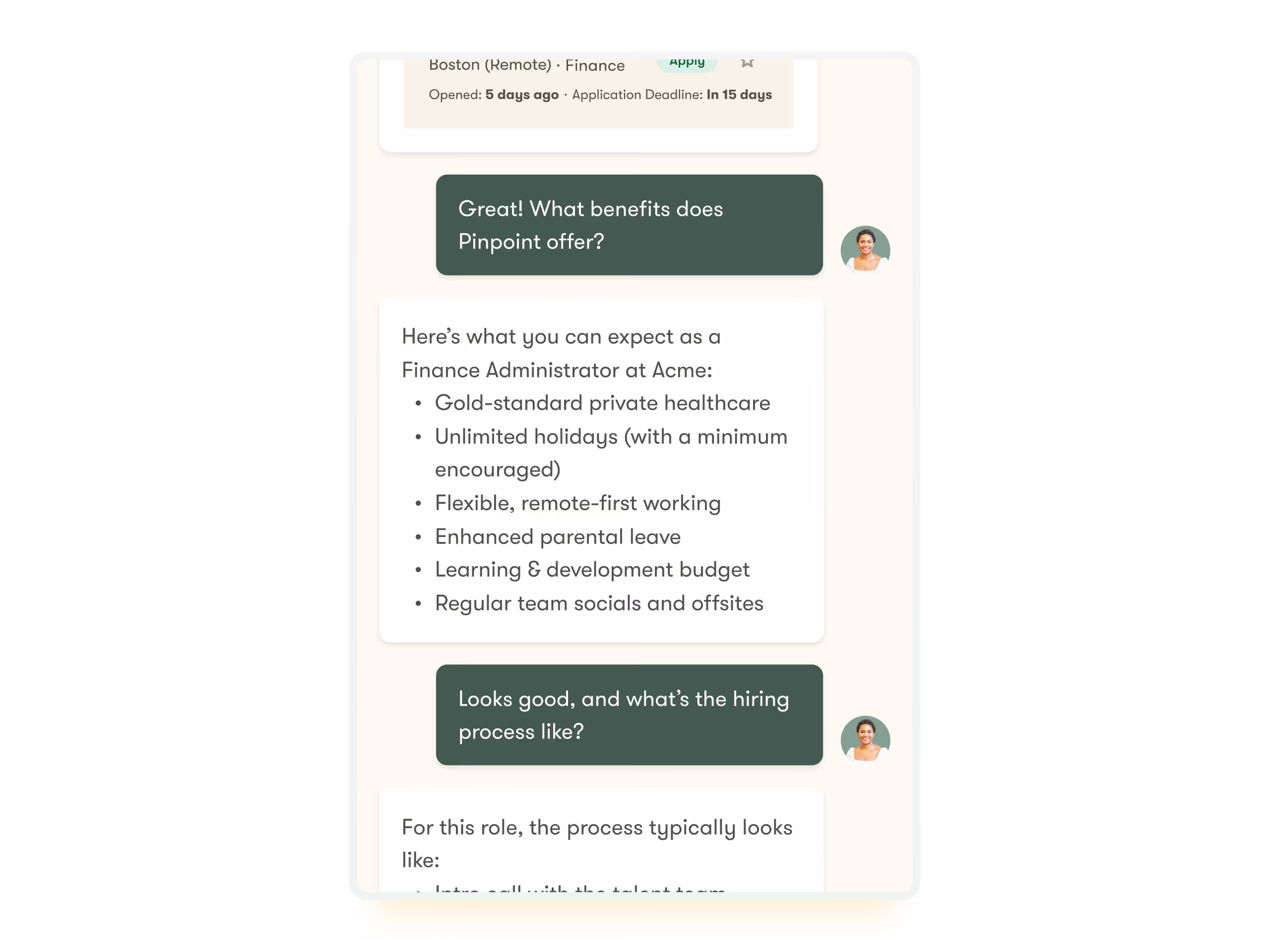 pinpoint ats ui example of ai candidate companion to help make hiring easier
