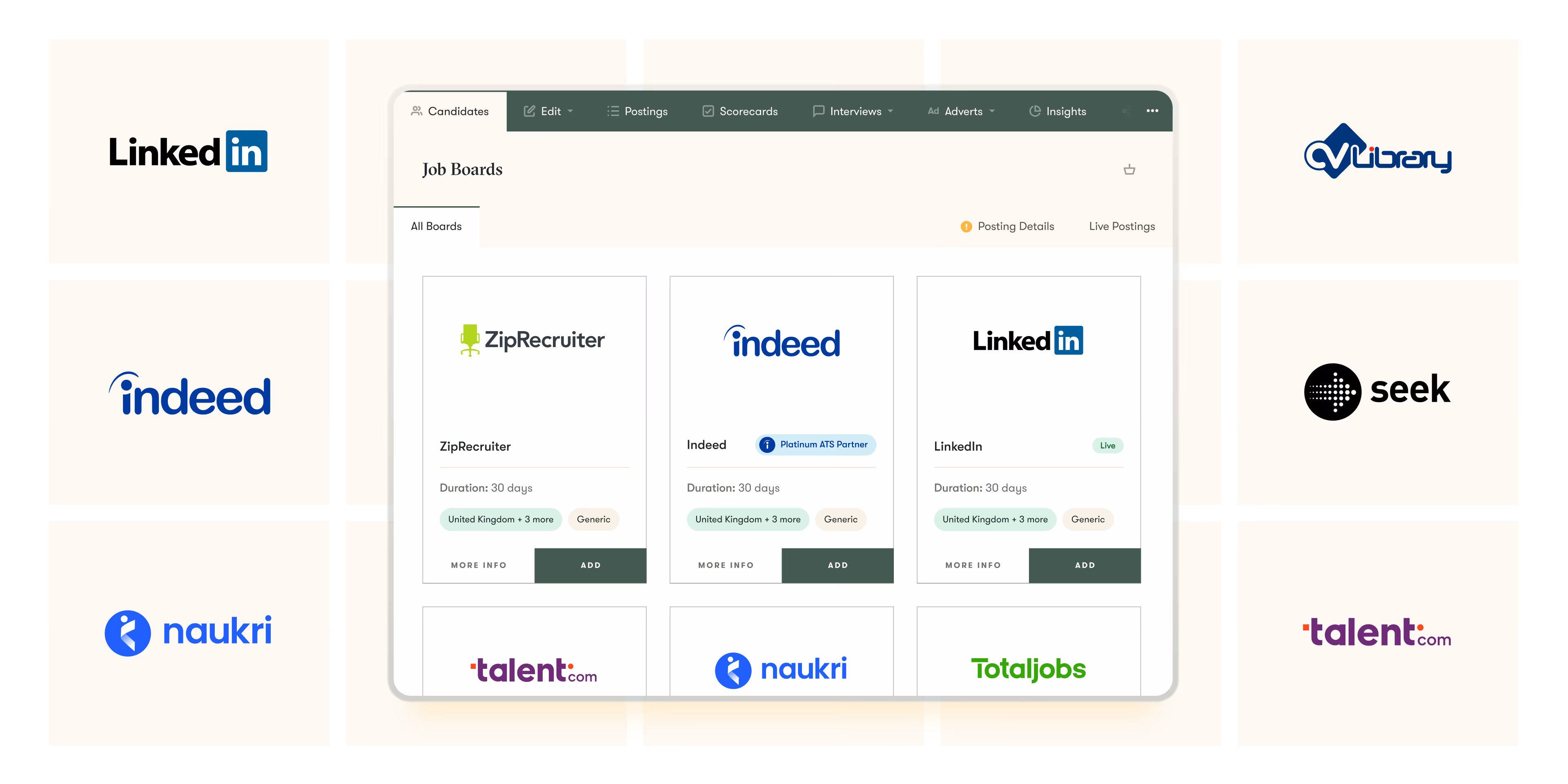 pinpoint ats ui example of job board adverising in the platform to help make hiring easier