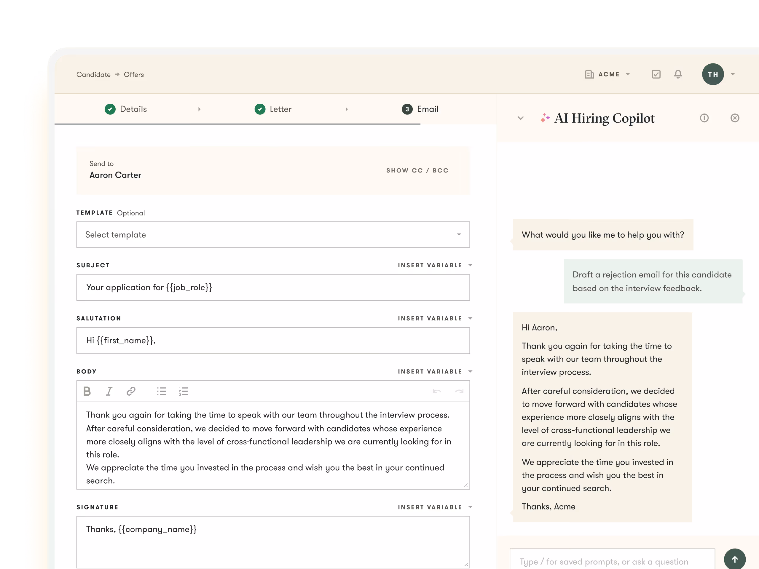 pinpoint ats ui example of ai hiring copilot in the platform to help make hiring easier