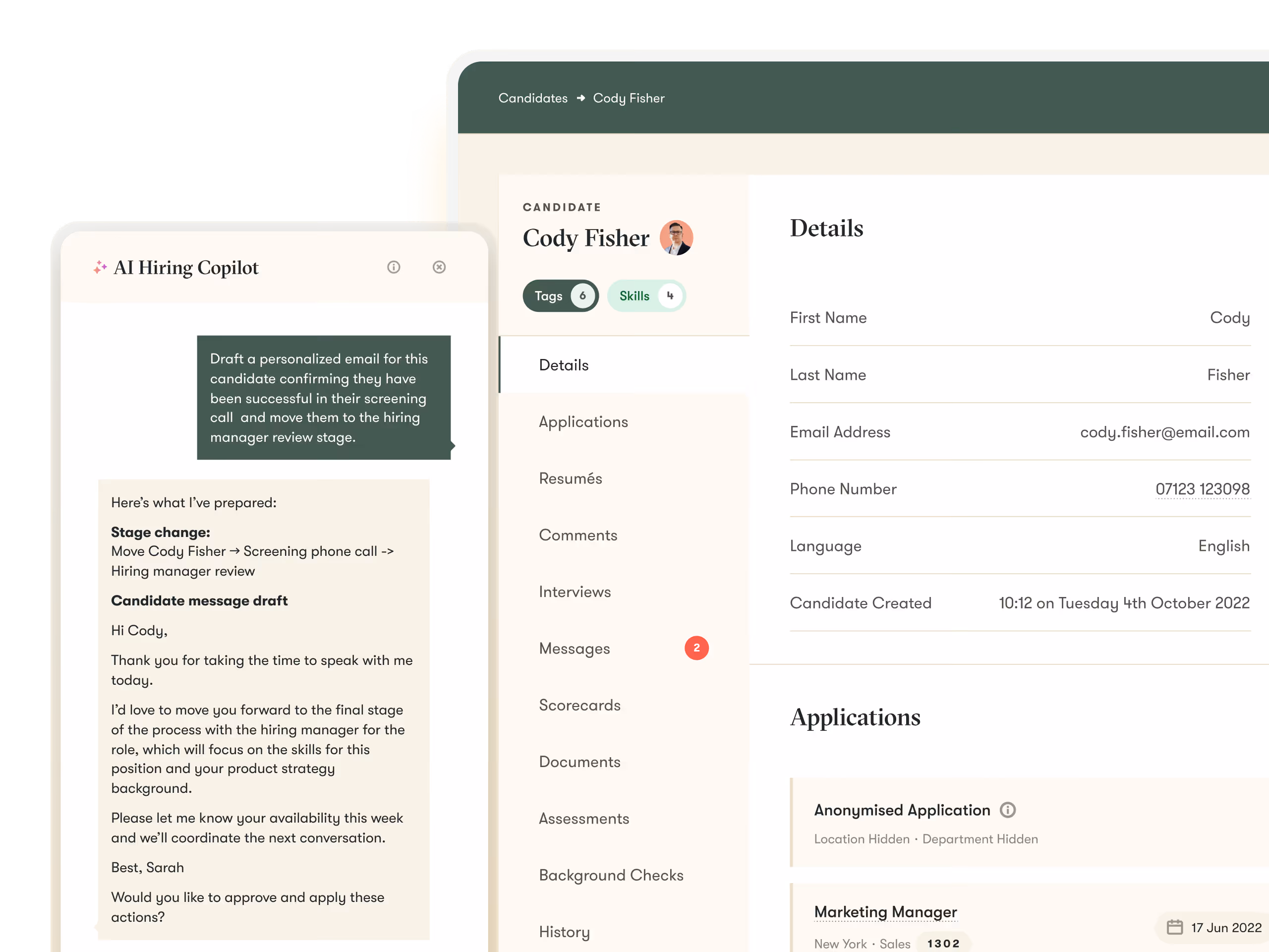 pinpoint ats ui example of ai hiring copilot in the platform to help make hiring easier