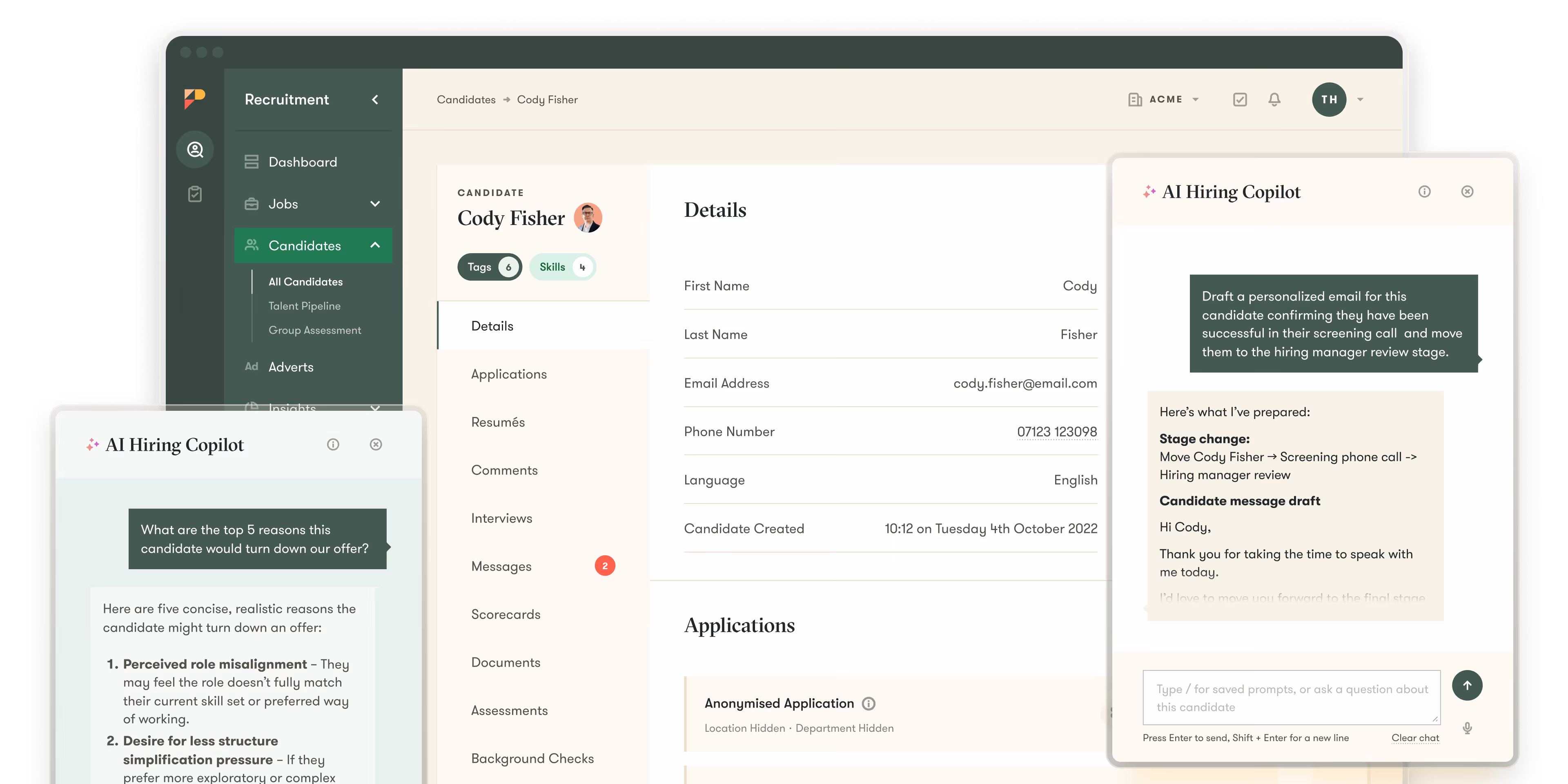 pinpoint ats ui example of ai hiring copilot in the platform to help make hiring easier