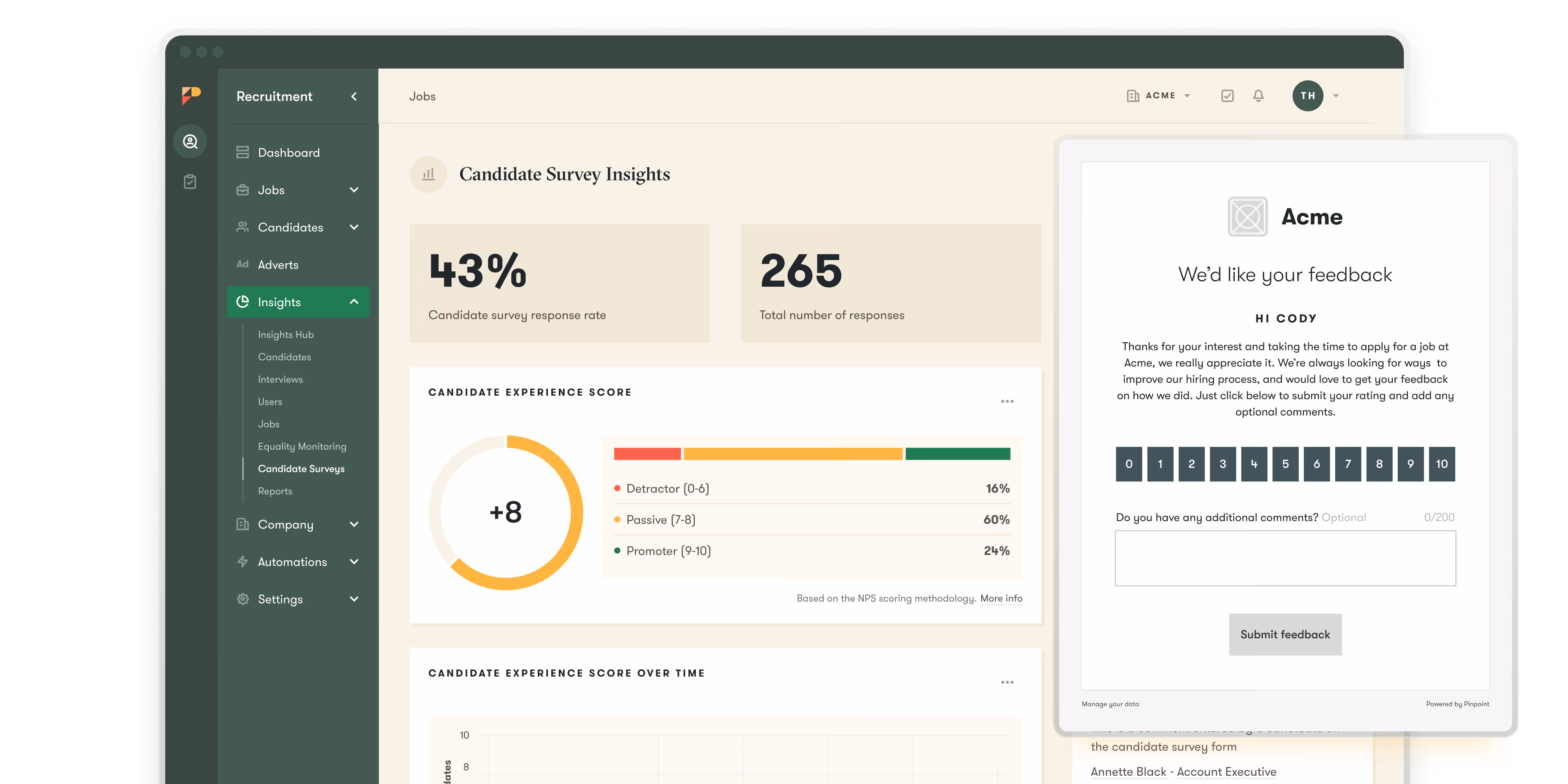 pinpoint ats ui example of candidate surveys in the platform to help make hiring easier