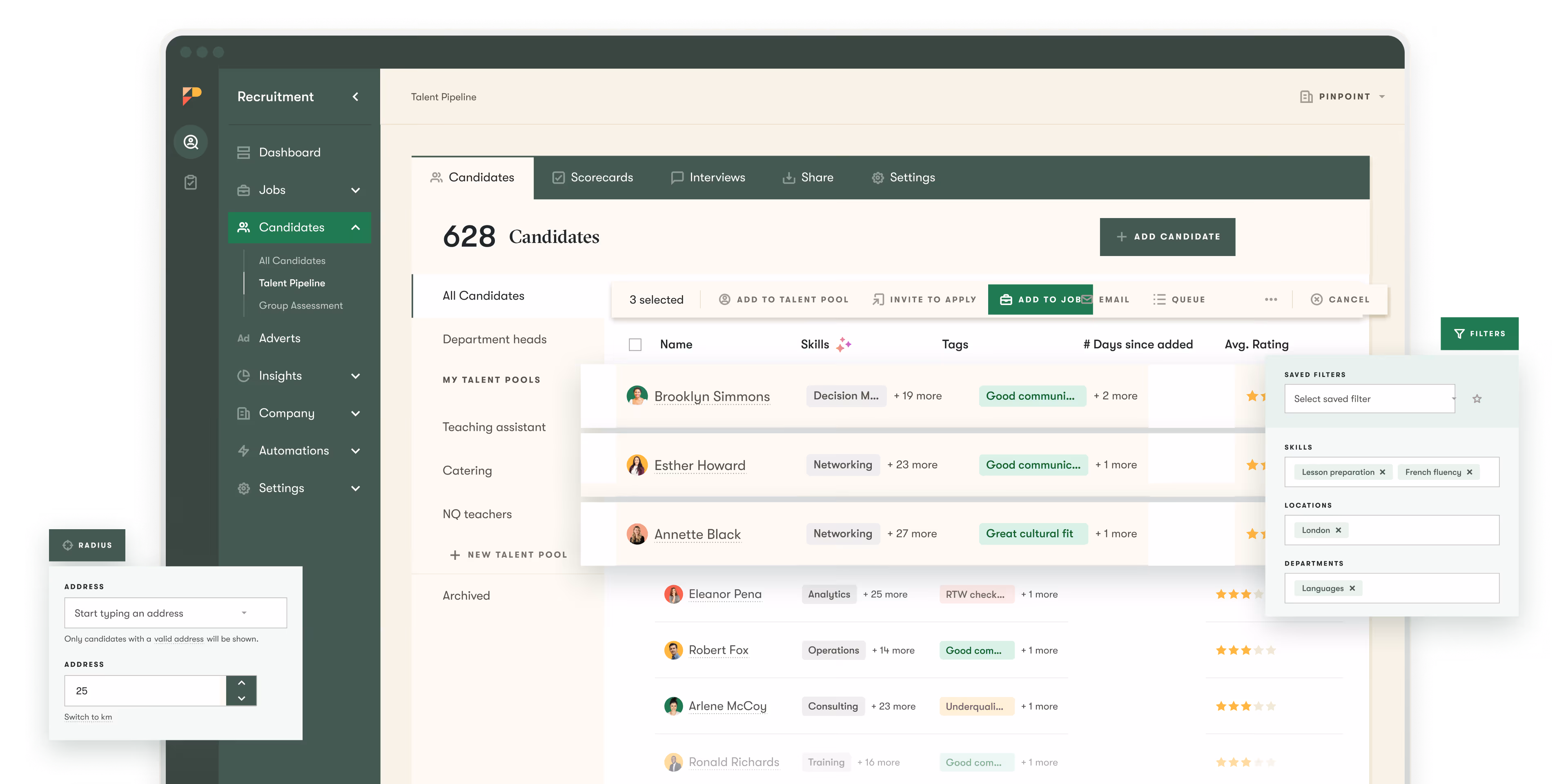pinpint ats ui showing how the platform helps multi-stream hiring for education talent teams
