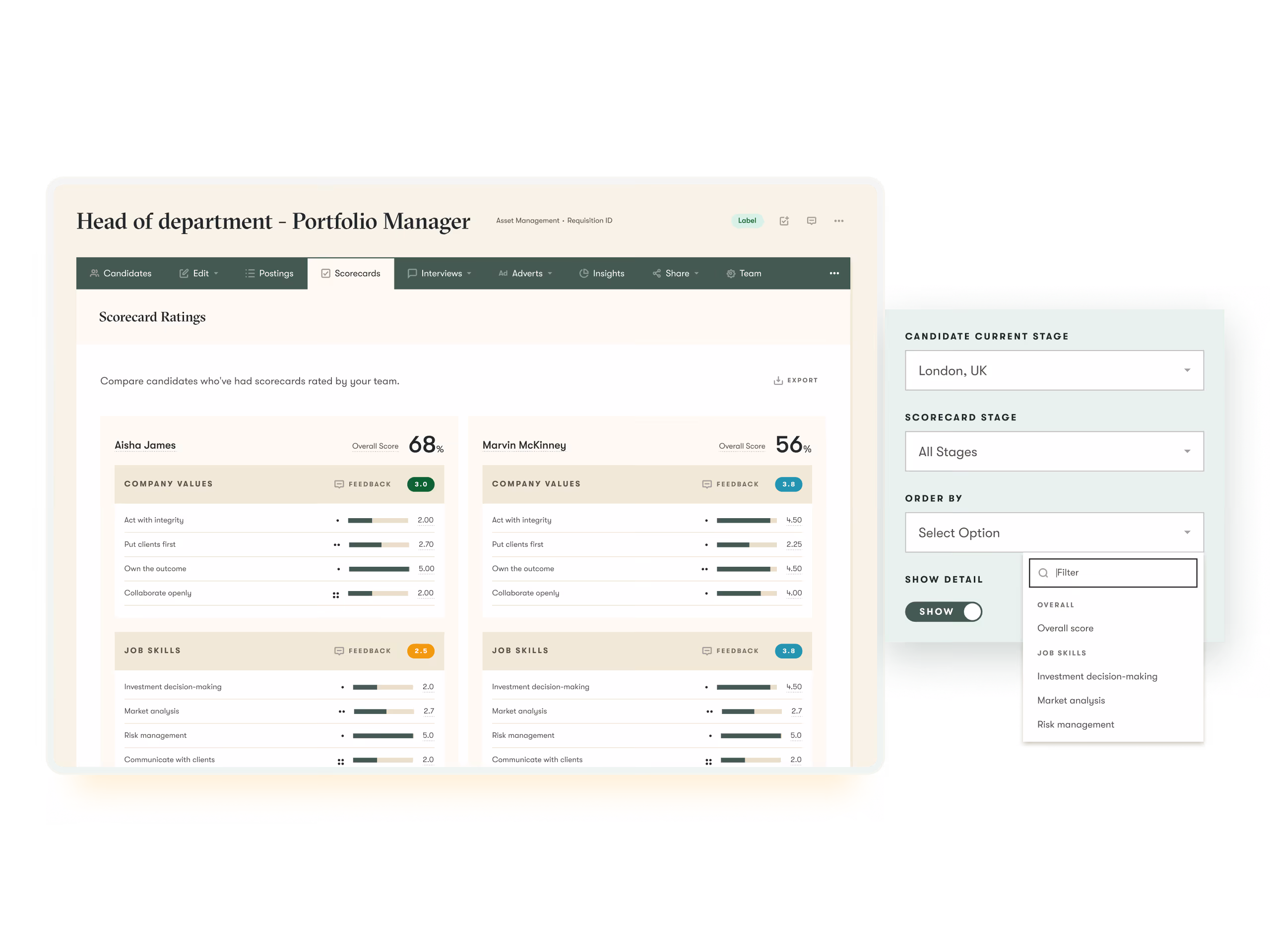 pinpint ats ui showing how the platform helps multi-stream hiring for financial services talent teams