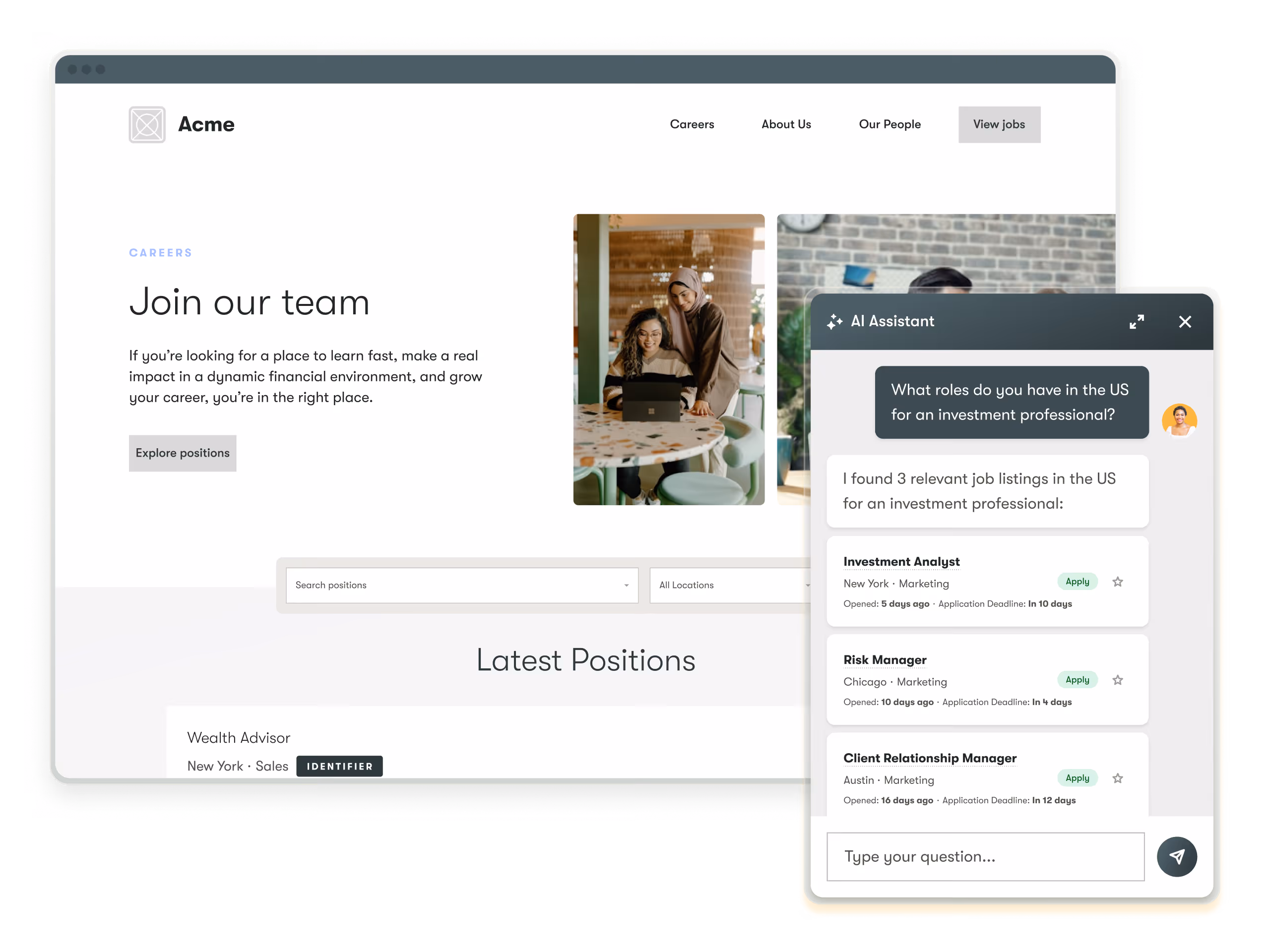 pinpint ats ui showing how the platform helps multi-stream hiring for financial services talent teams