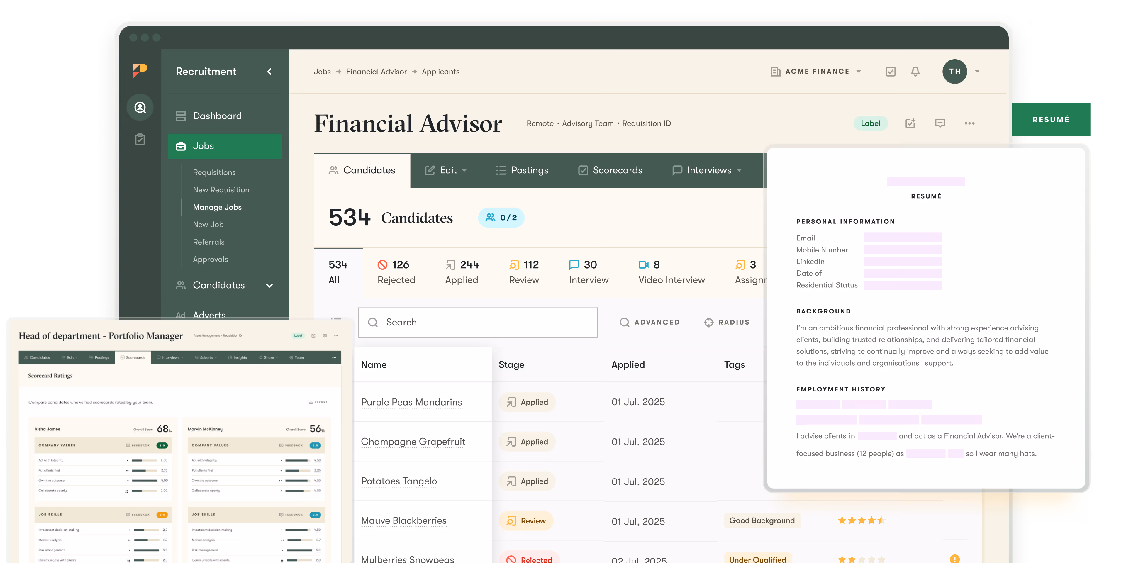 pinpint ats ui showing how the platform helps multi-stream hiring for financial services talent teams