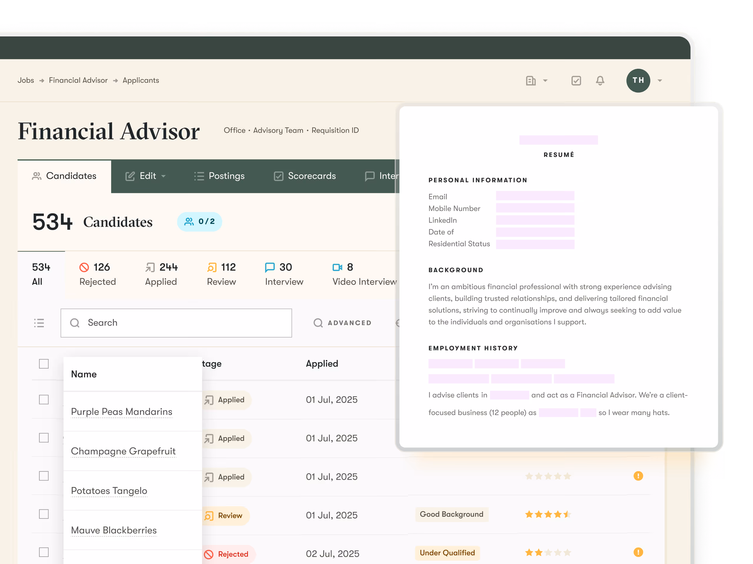 pinpint ats ui showing how the platform helps multi-stream hiring for financial services talent teams