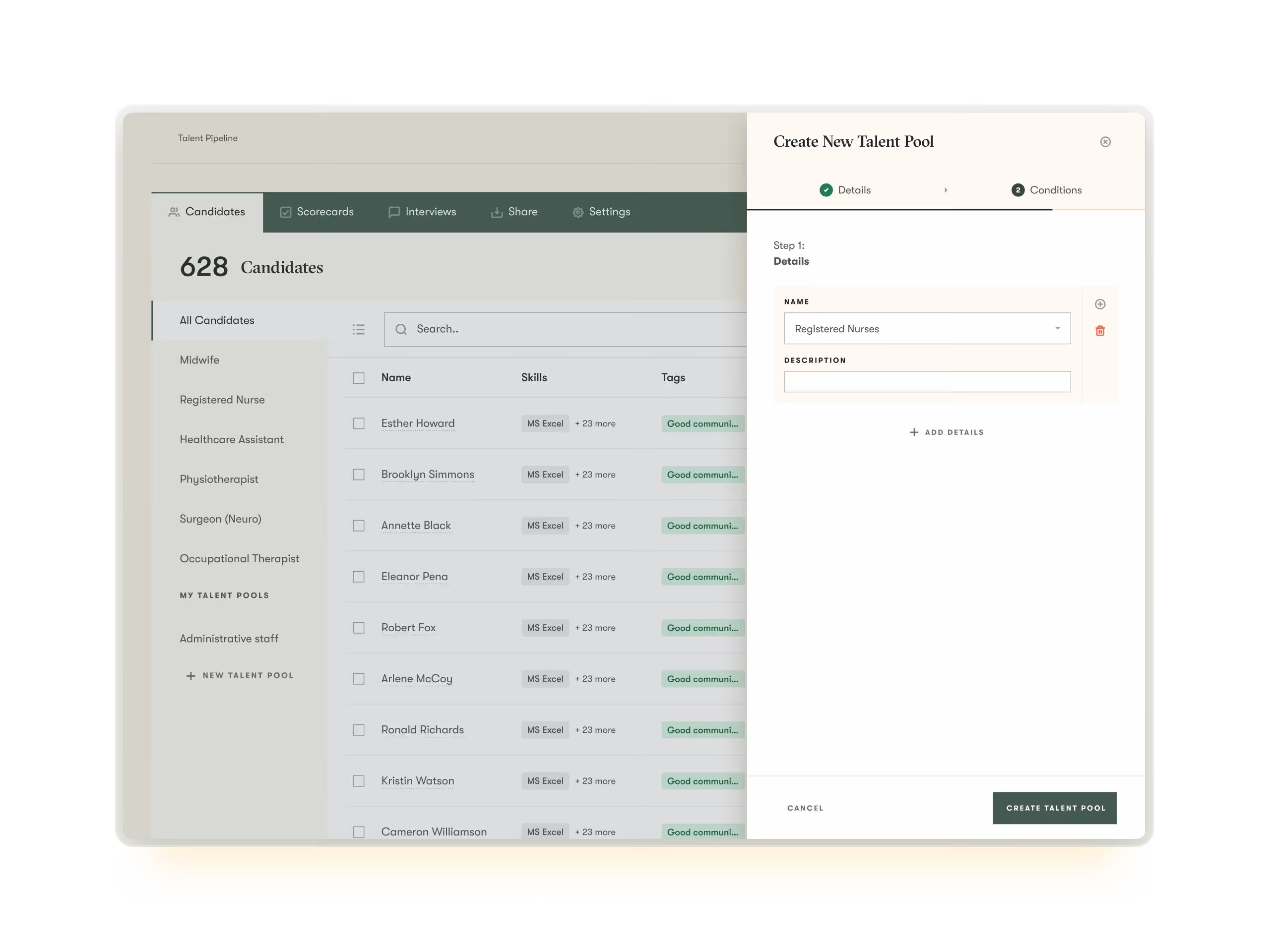 pinpint ats ui showing how the platform helps multi-stream hiring for healthcare talent teams
