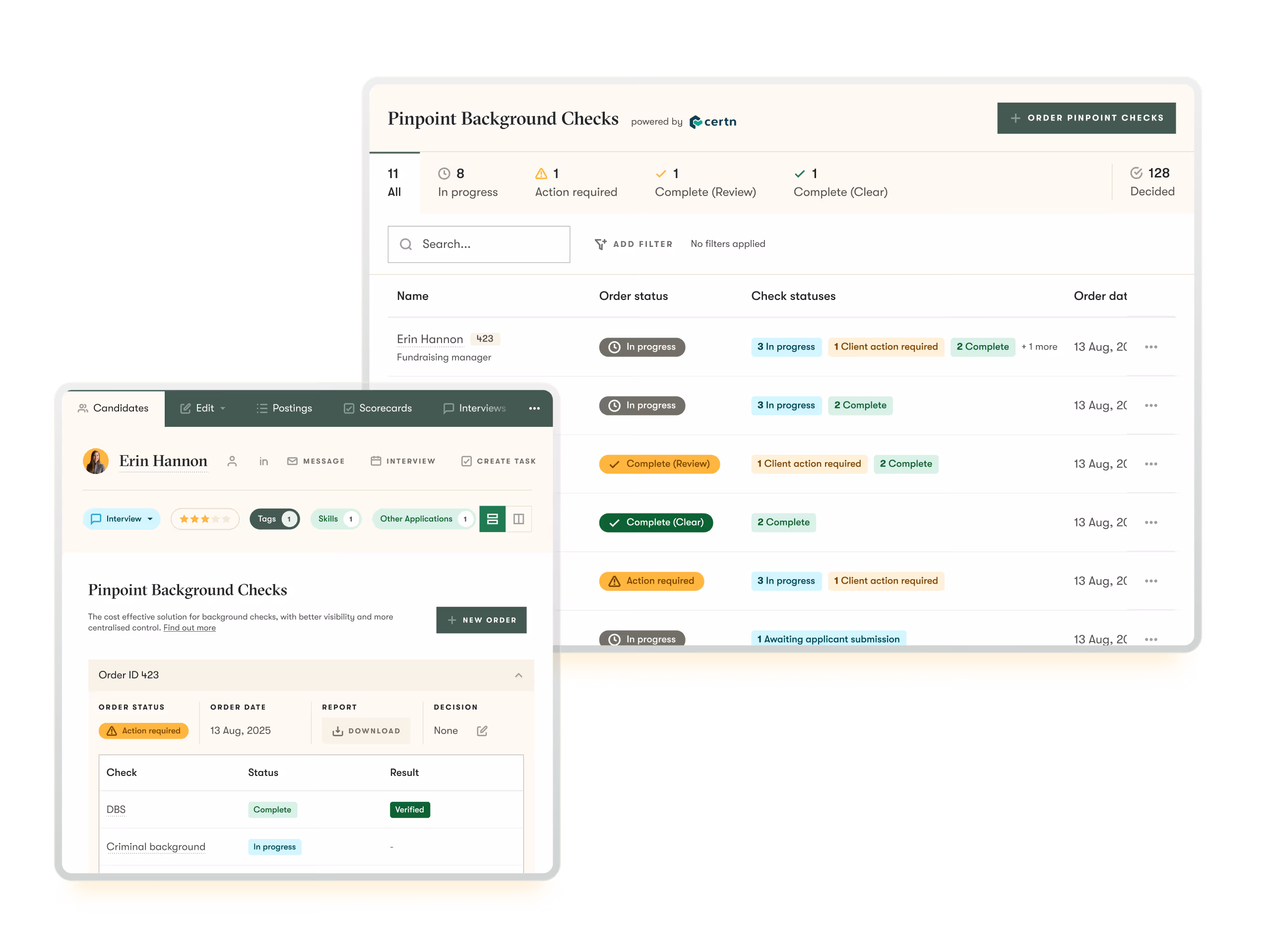 pinpint ats ui showing how the platform helps multi-stream hiring for non-profit and charity talent teams