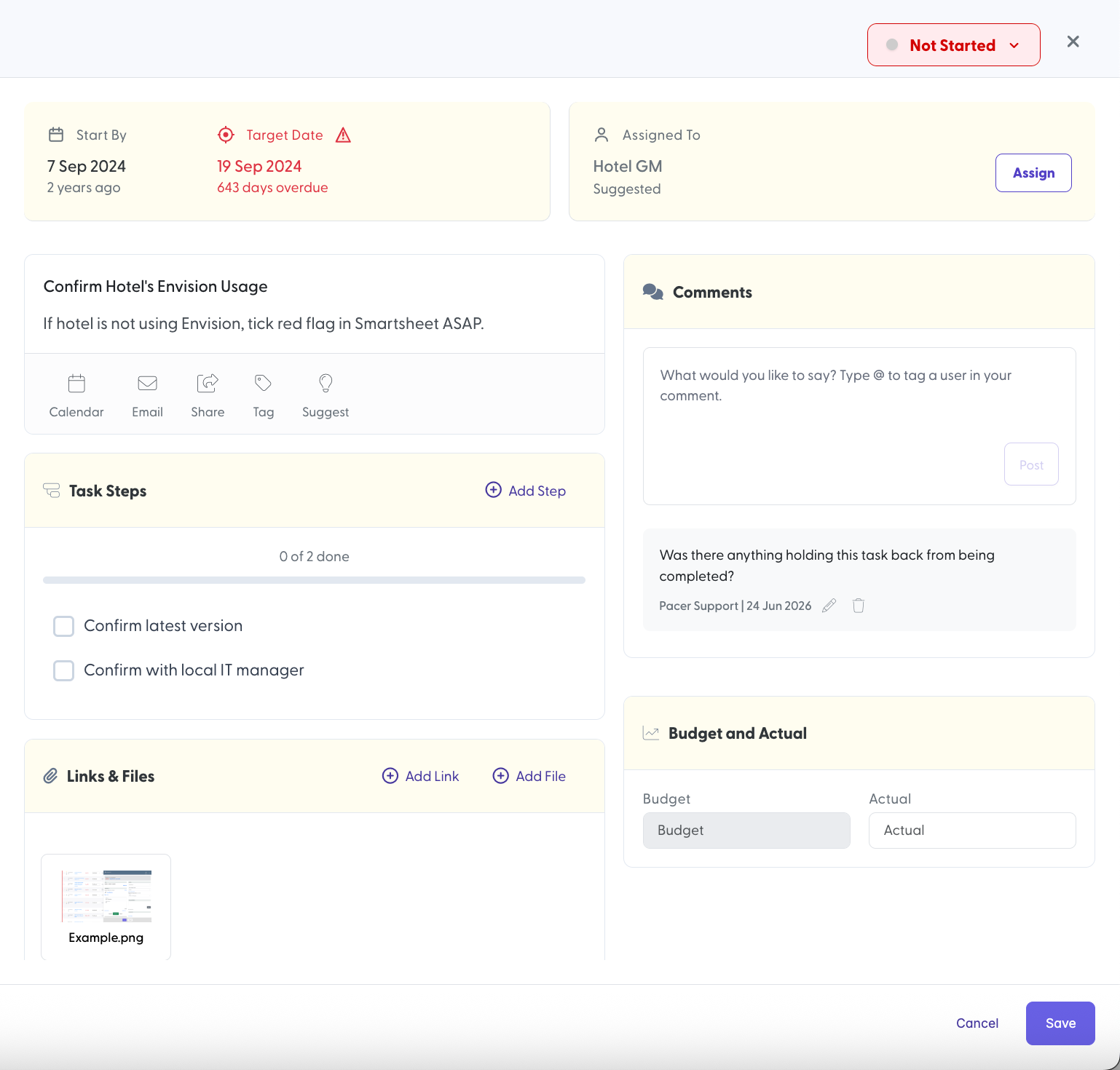 A screenshot of Pacer's new Location Task Drawer.