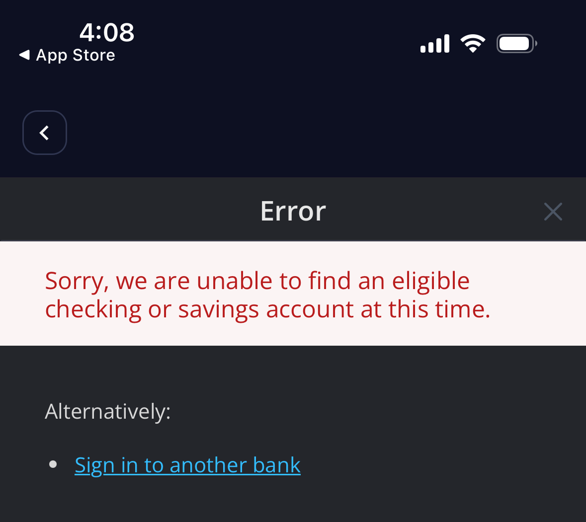 Error Selecting Bank