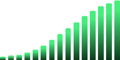 Green bar chart with bars of increasing height from left to right on a black background.