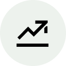 Black upward trending arrow graph icon on a light circular background representing growth.