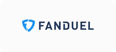 FanDuel logo with a blue shield and lightning bolt icon to the left of the word 'FANDUEL' in dark blue letters.