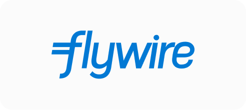 Flywire company logo in blue text on a white background.