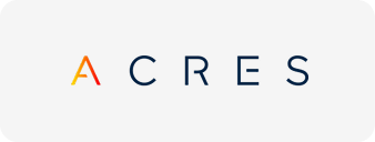 Logo with the word 'ACRES' in uppercase letters, the letter A is stylized with orange and yellow lines.