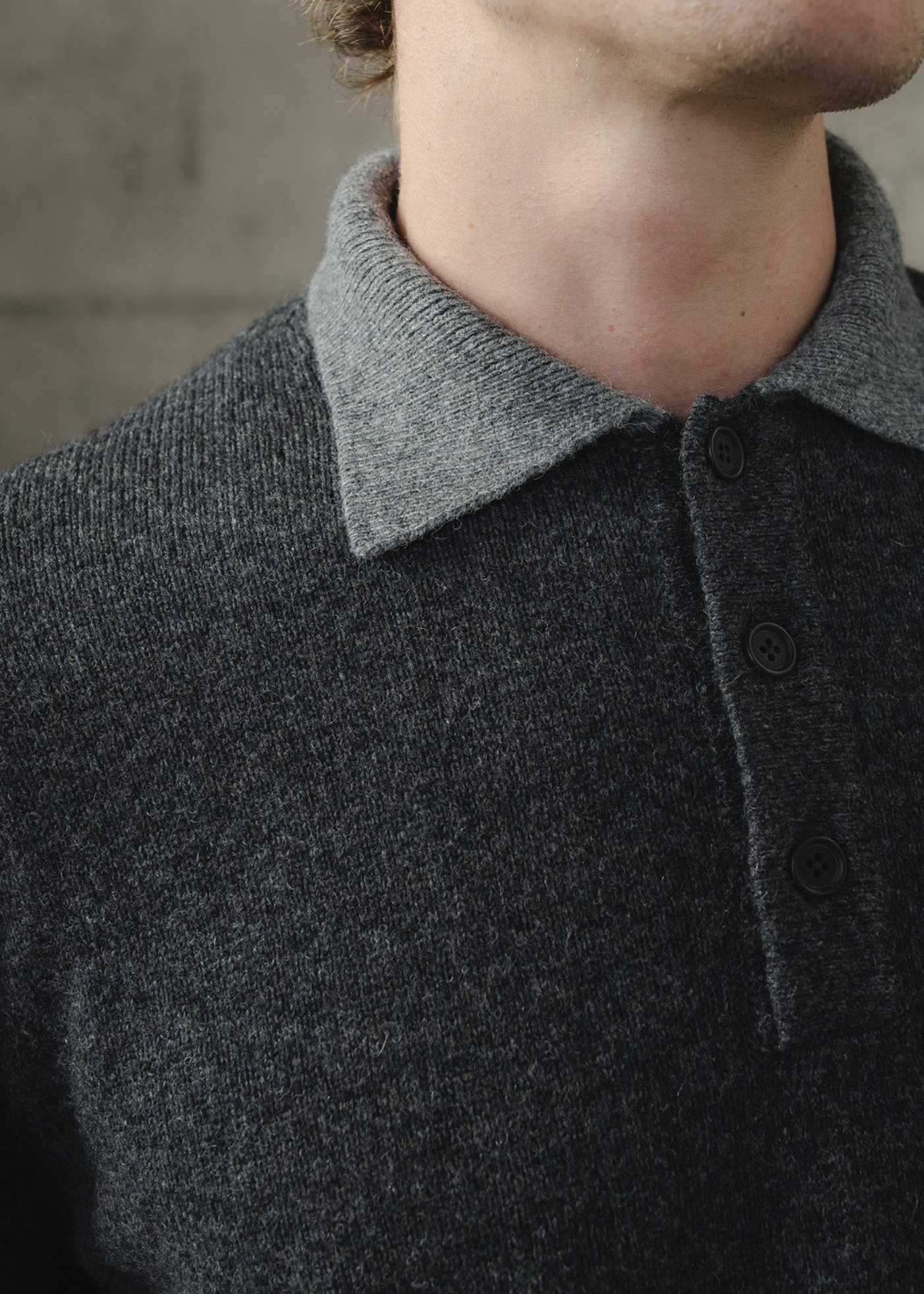 Knit Polo –– Undyed Yak Wool (Charcoal/Light Grey)