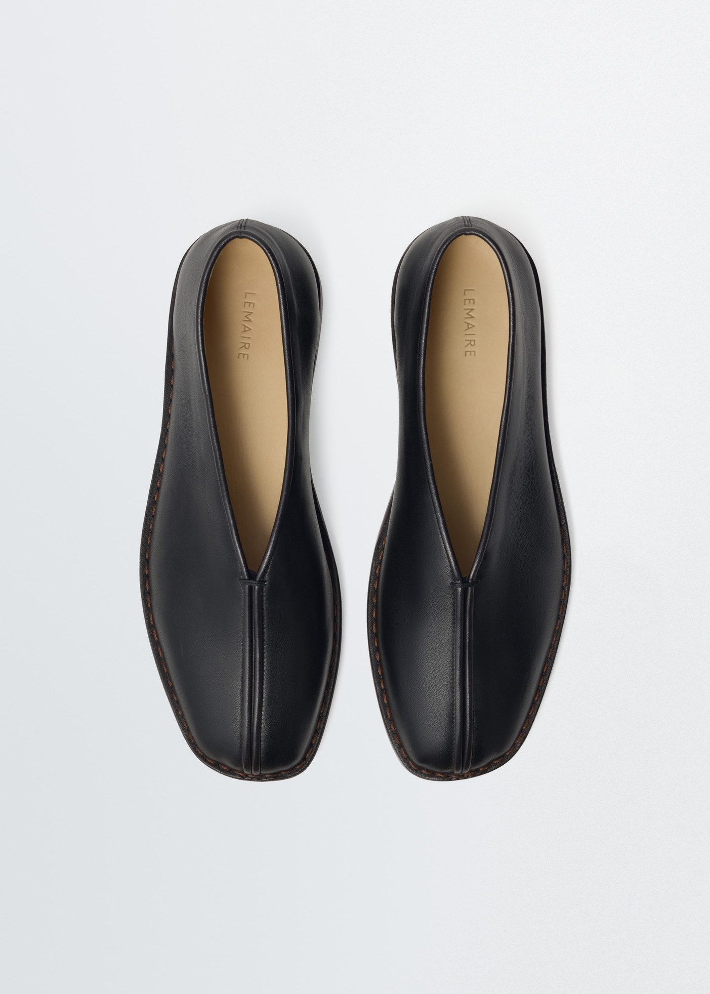 Flat Piped Slippers –– Shiny Nappa Lamb Leather (Black/Dark Chocolate)