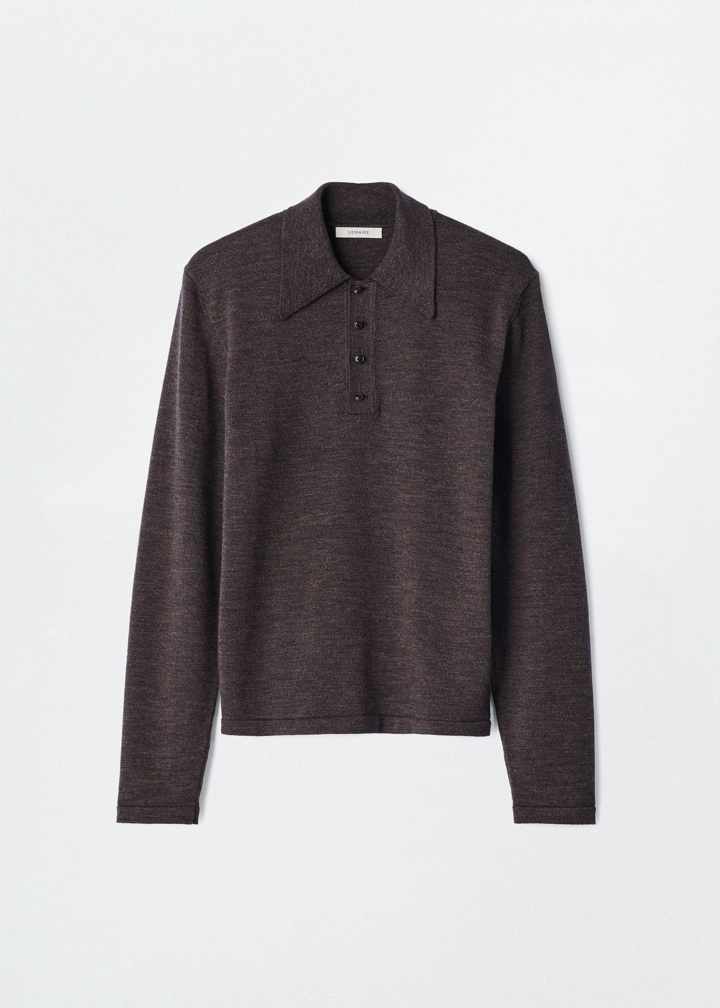 LS Knitted Polo Top –– Mouline Fine Merino (Ecorce)