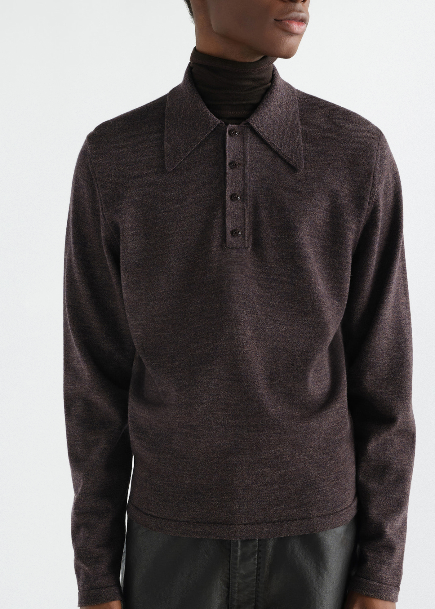 LS Knitted Polo Top –– Mouline Fine Merino (Ecorce)
