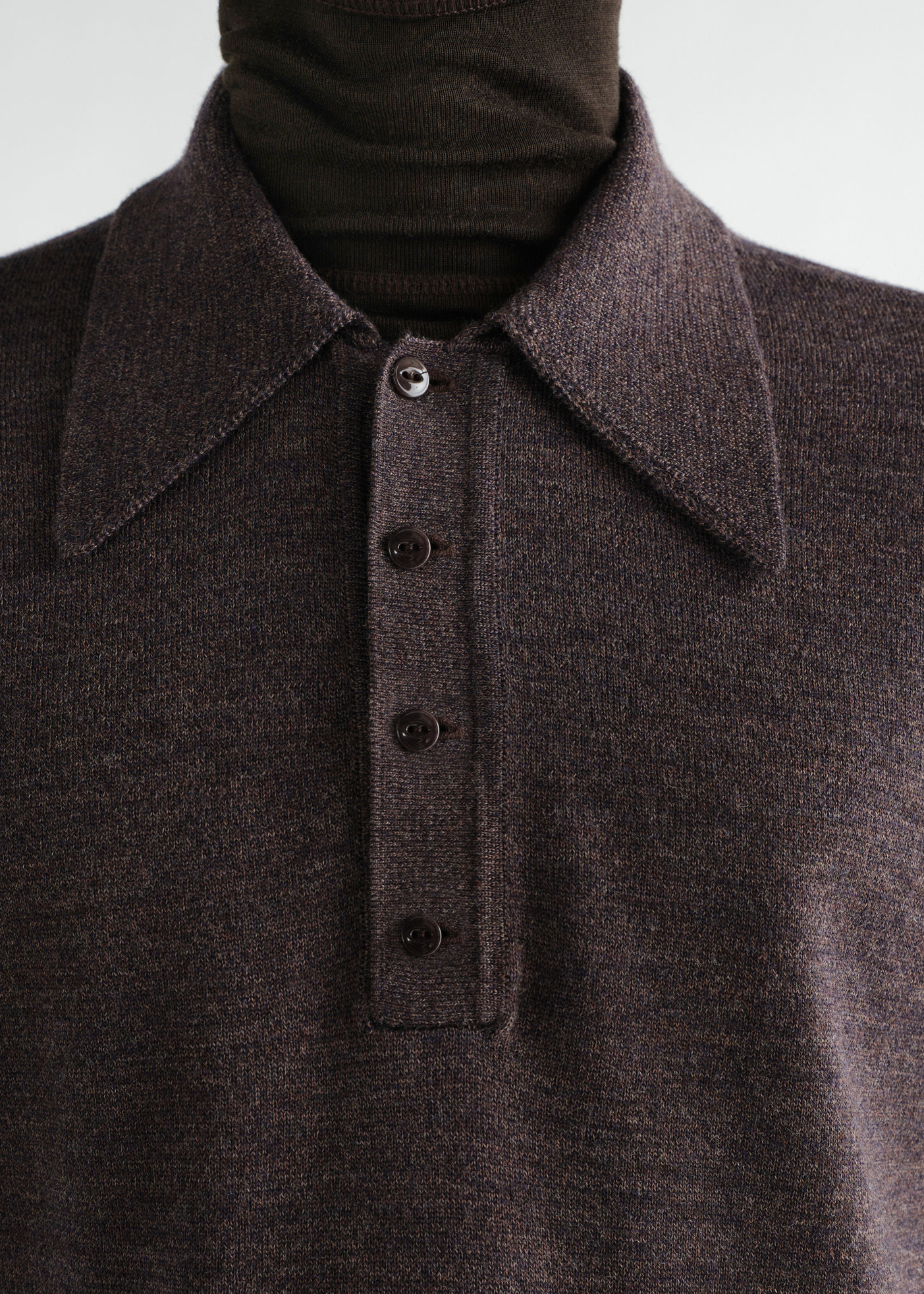 LS Knitted Polo Top –– Mouline Fine Merino (Ecorce)