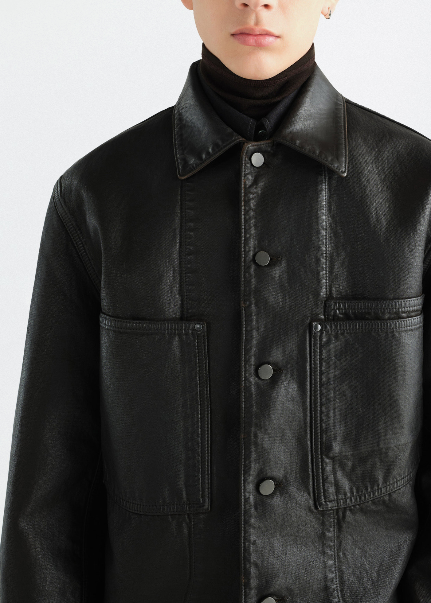Workwear Overshirt –– Coated Denim (Licorice)