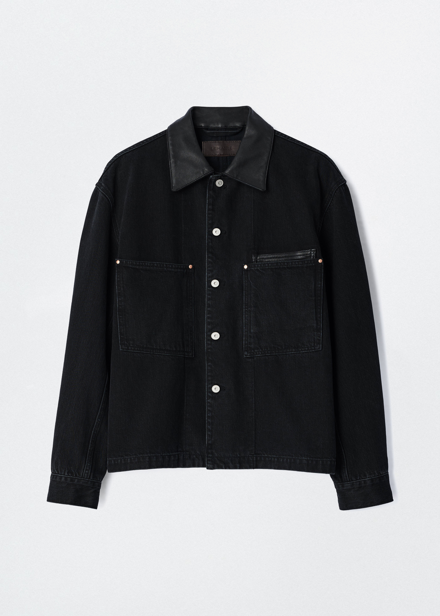 Workwear Overshirt –– Leather Collar (Black)