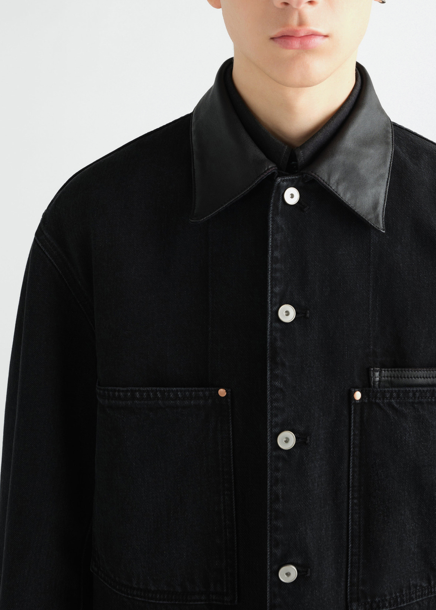 Workwear Overshirt –– Leather Collar (Black)