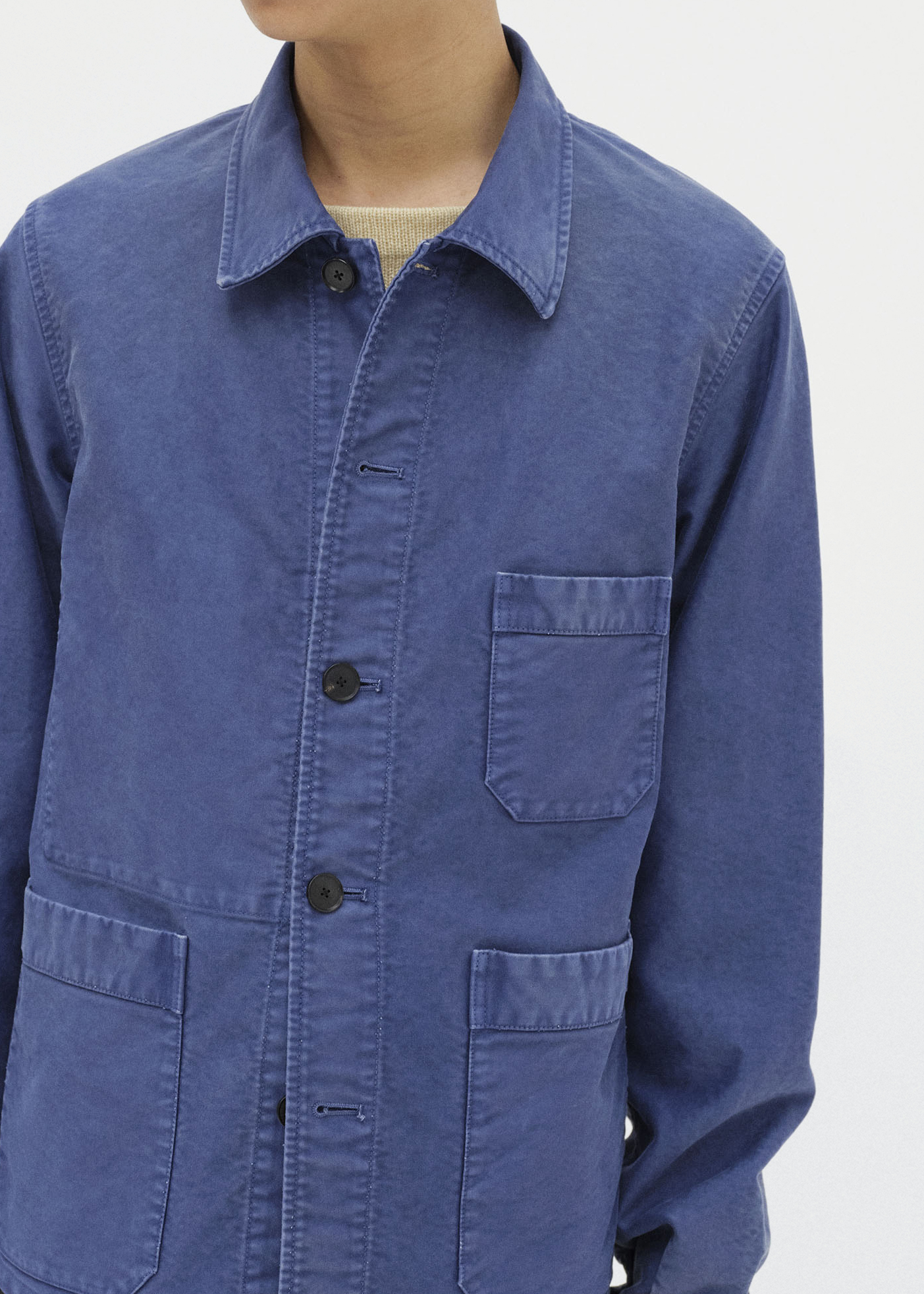 Garment-Dyed Organic Cotton Heavy Moleskin Coverall –– Faded Navy