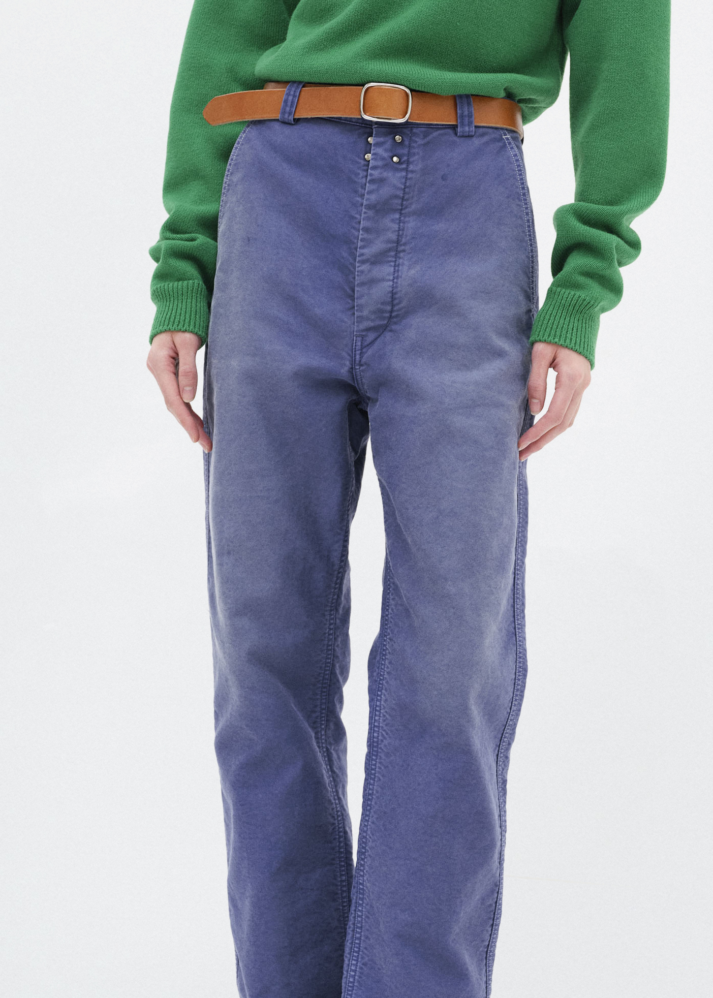 Garment-Dyed Organic Cotton Heavy Moleskin Pants –– Faded Navy