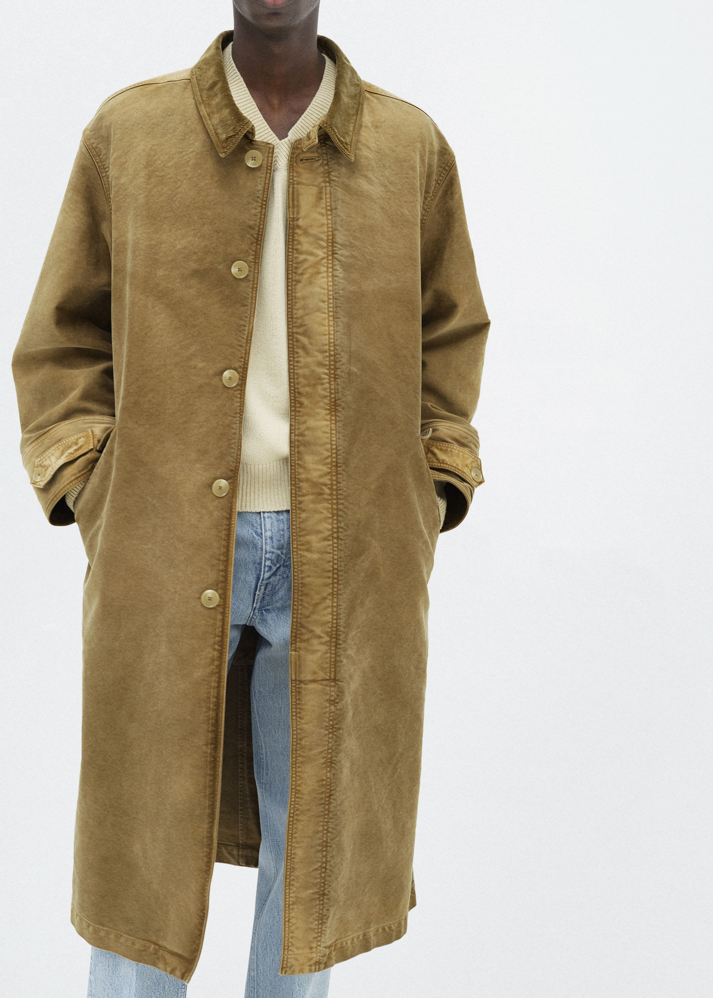 Garment-Dyed Organic Cotton Heavy Moleskin Coat –– Faded Brown