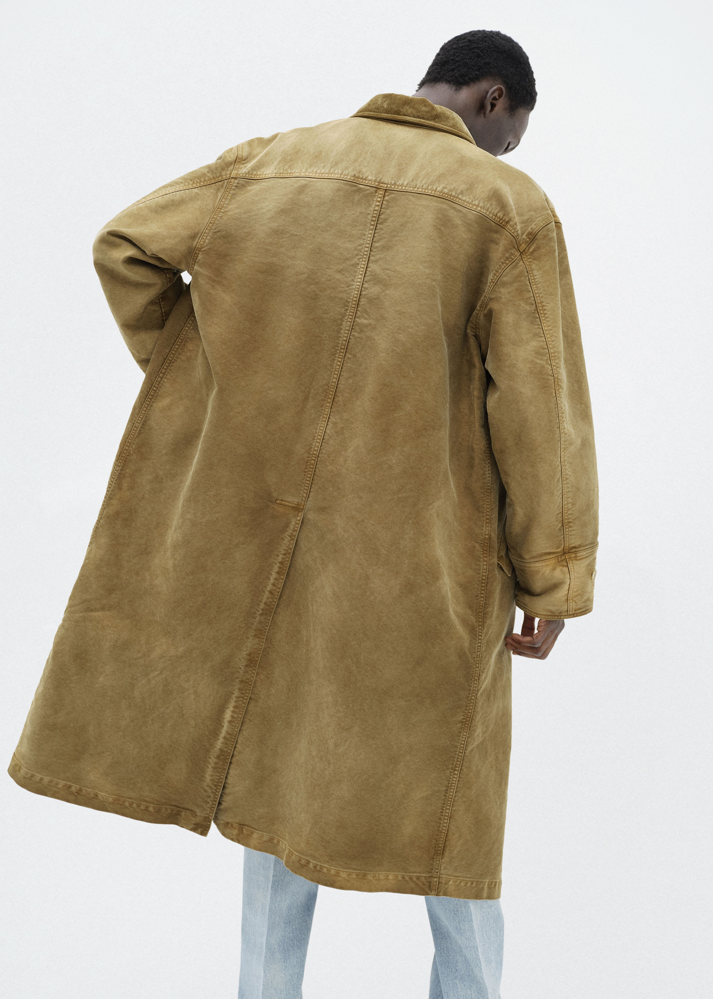 Garment-Dyed Organic Cotton Heavy Moleskin Coat –– Faded Brown