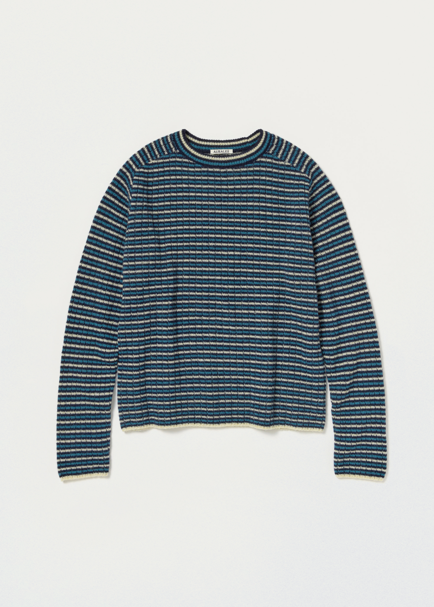Shetland Wool Cashmere Rib Knit P/O –– Navy Stripe