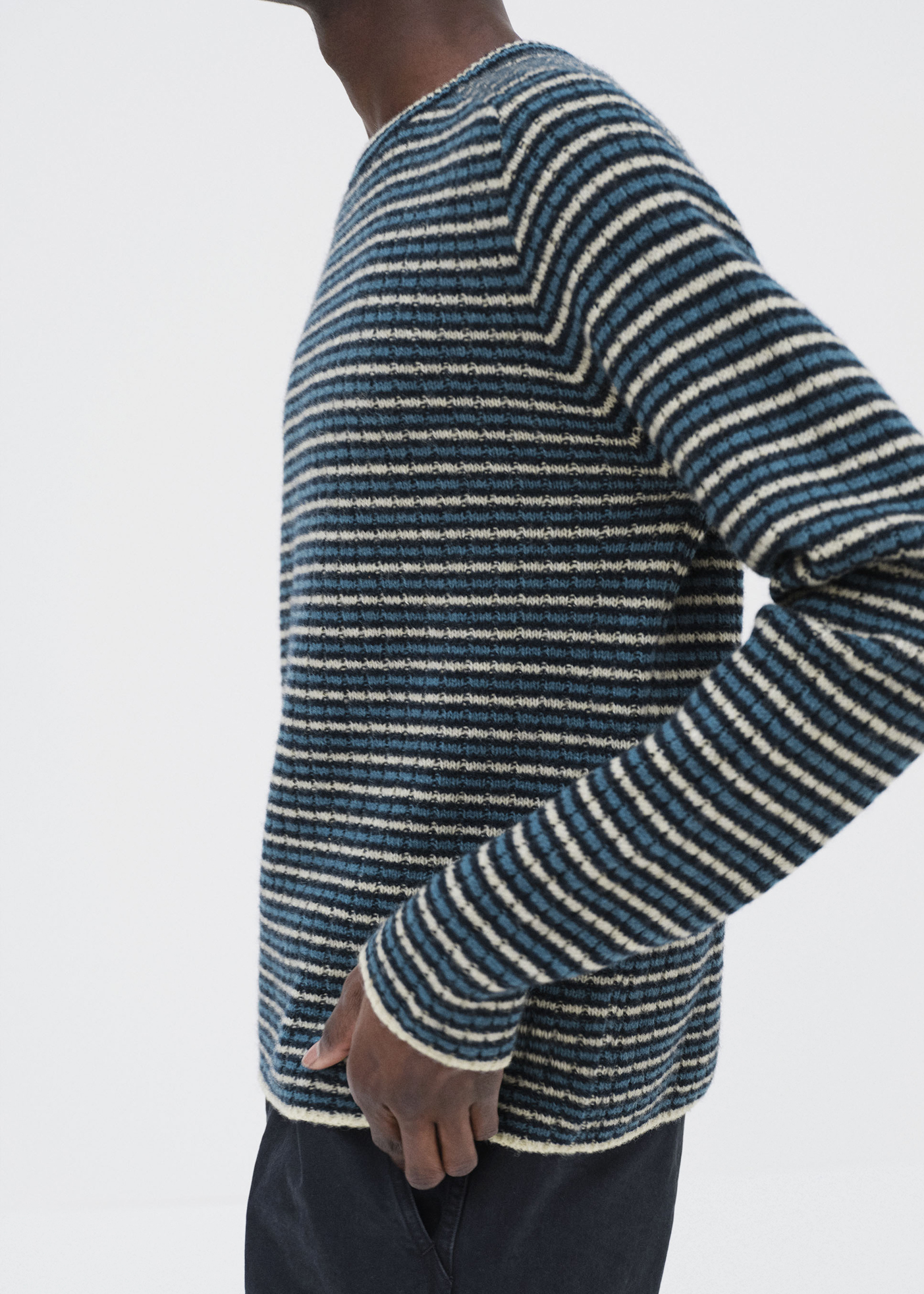 Shetland Wool Cashmere Rib Knit P/O –– Navy Stripe