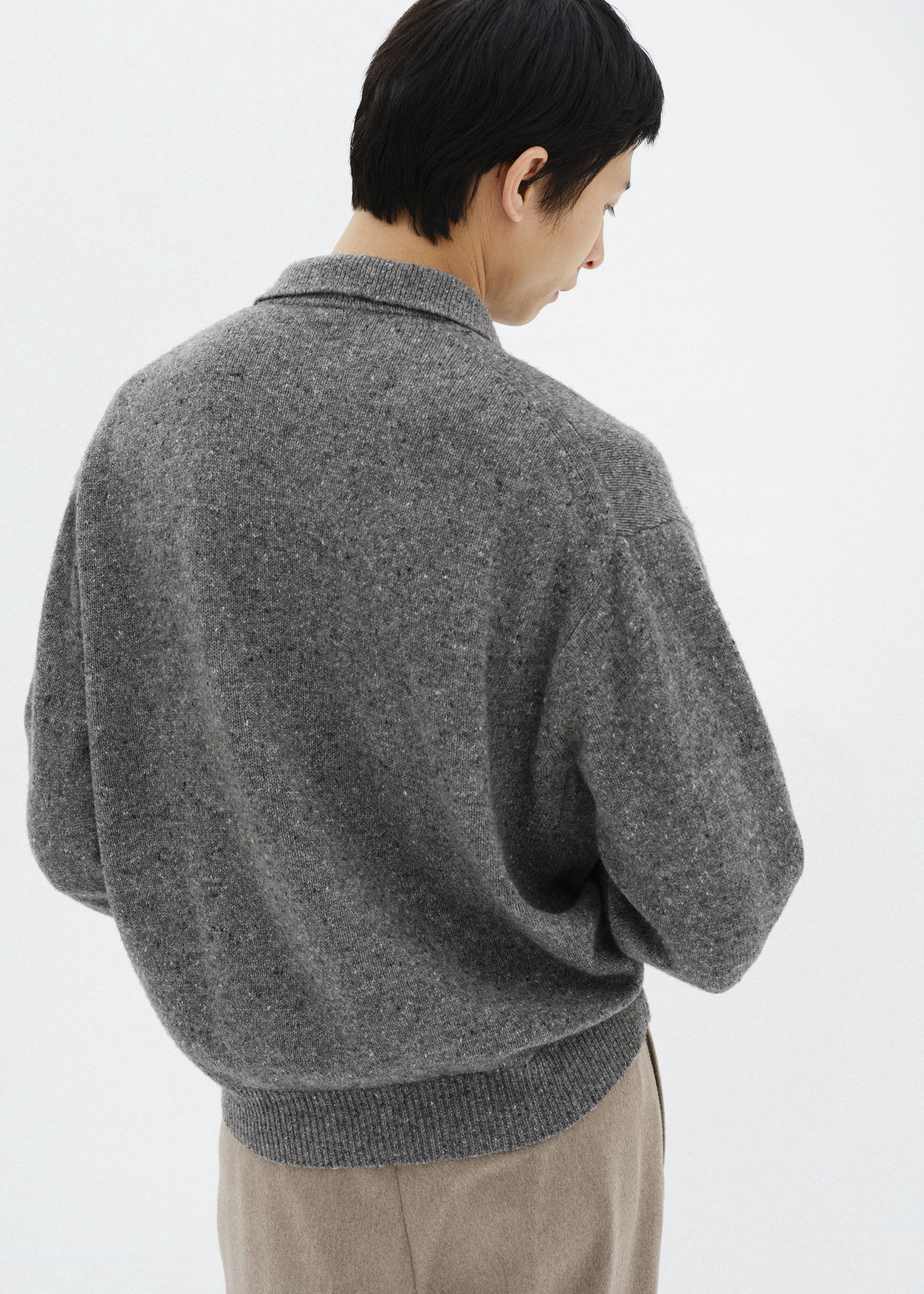 Cashmere Nep Knit Polo –– Mix Gray