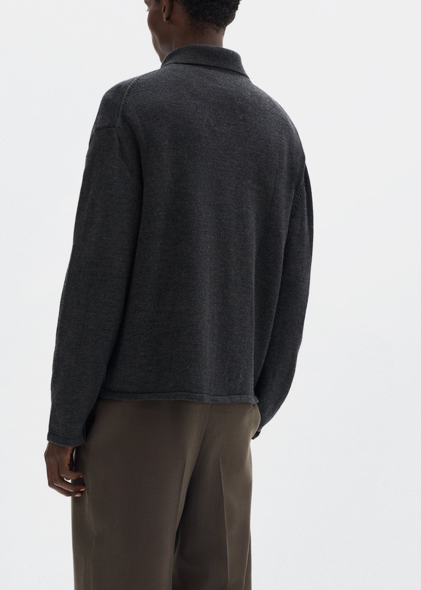Collared Cardigan Japanese Spun Merino –– Charcoal