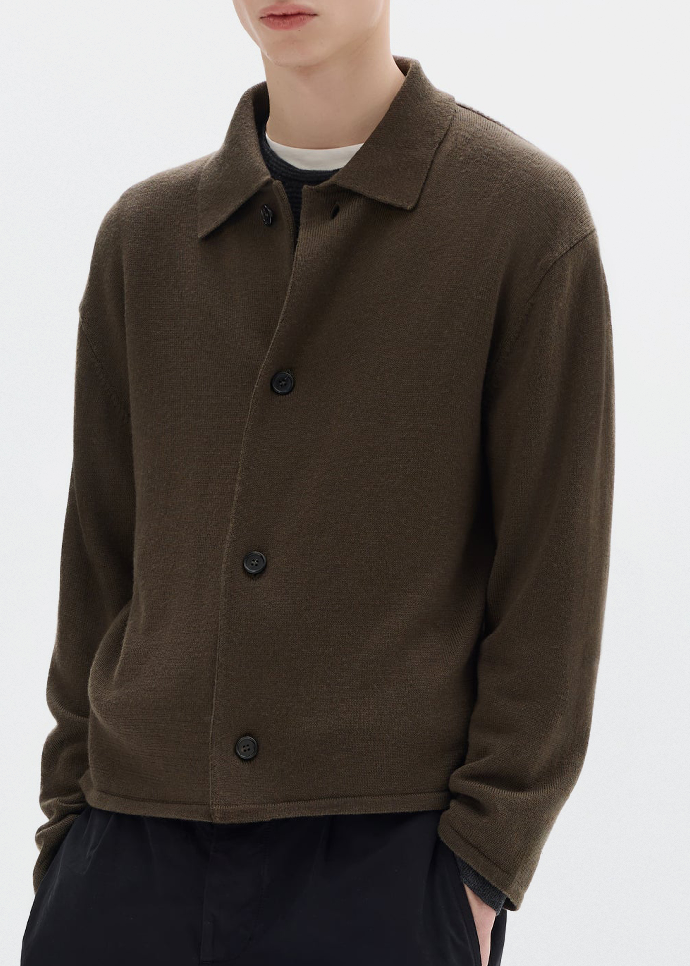 Collared Cardigan Japanese Spun Merino –– Khaki