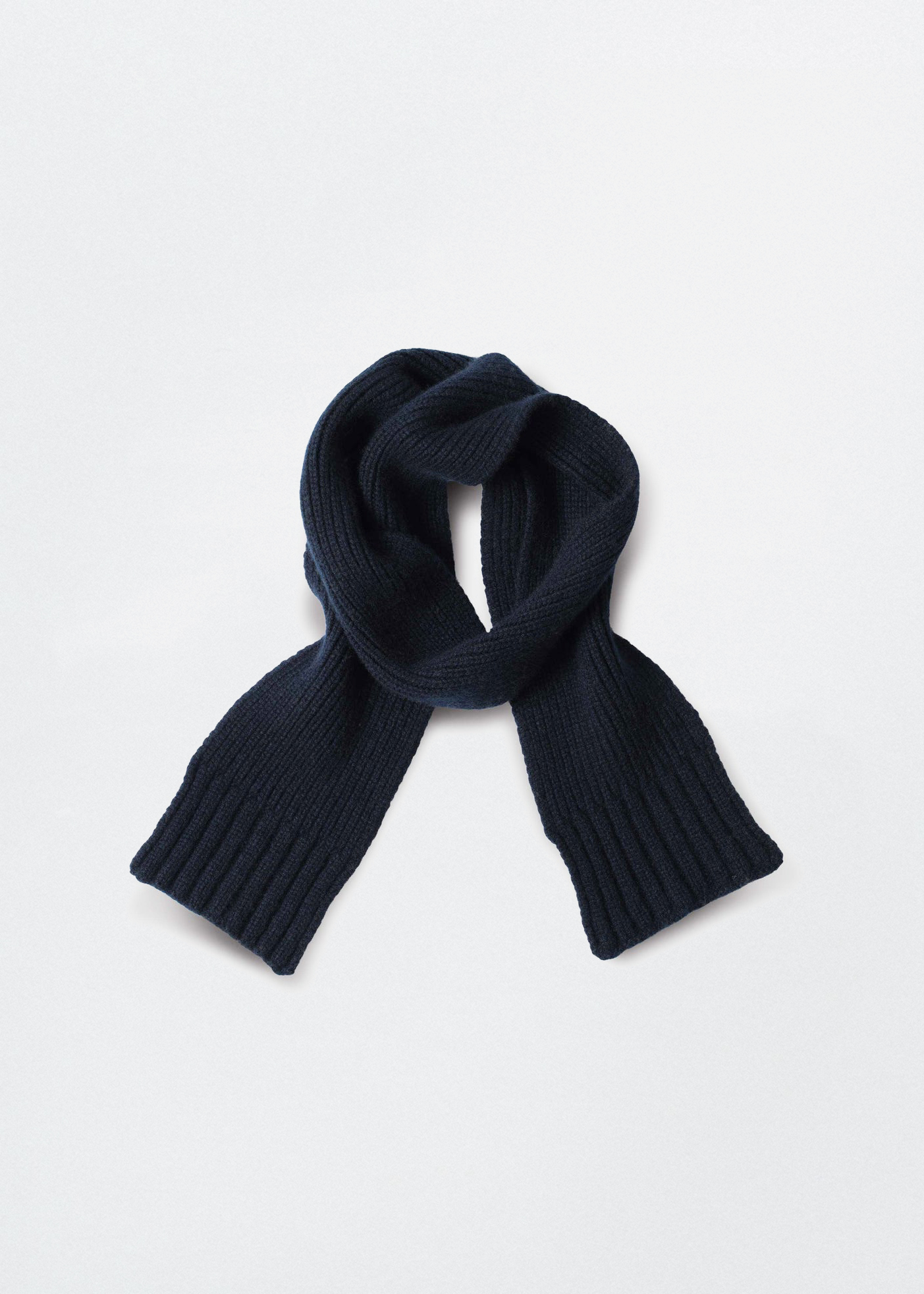 Narrow Ribbed Scarf Chain Cashmere –– Dark Navy