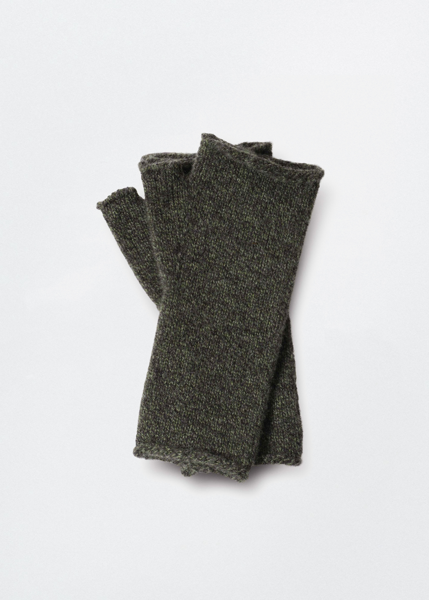 Shaped Fingerless Mittens Merino Cashmere –– Khaki/Charcoal