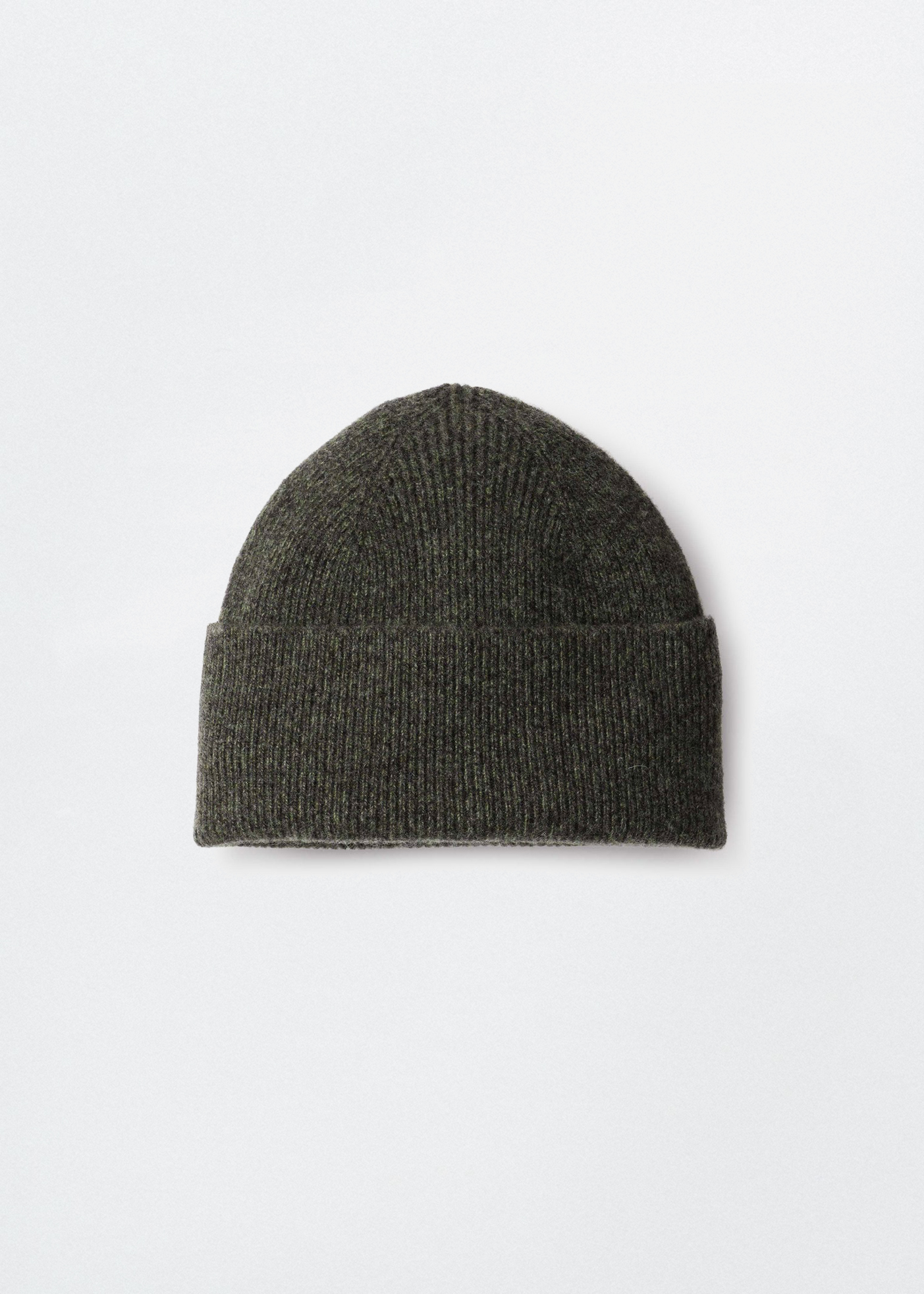 Ribbed Beanie Merino Cashmere Twist –– Khaki/Charcoal