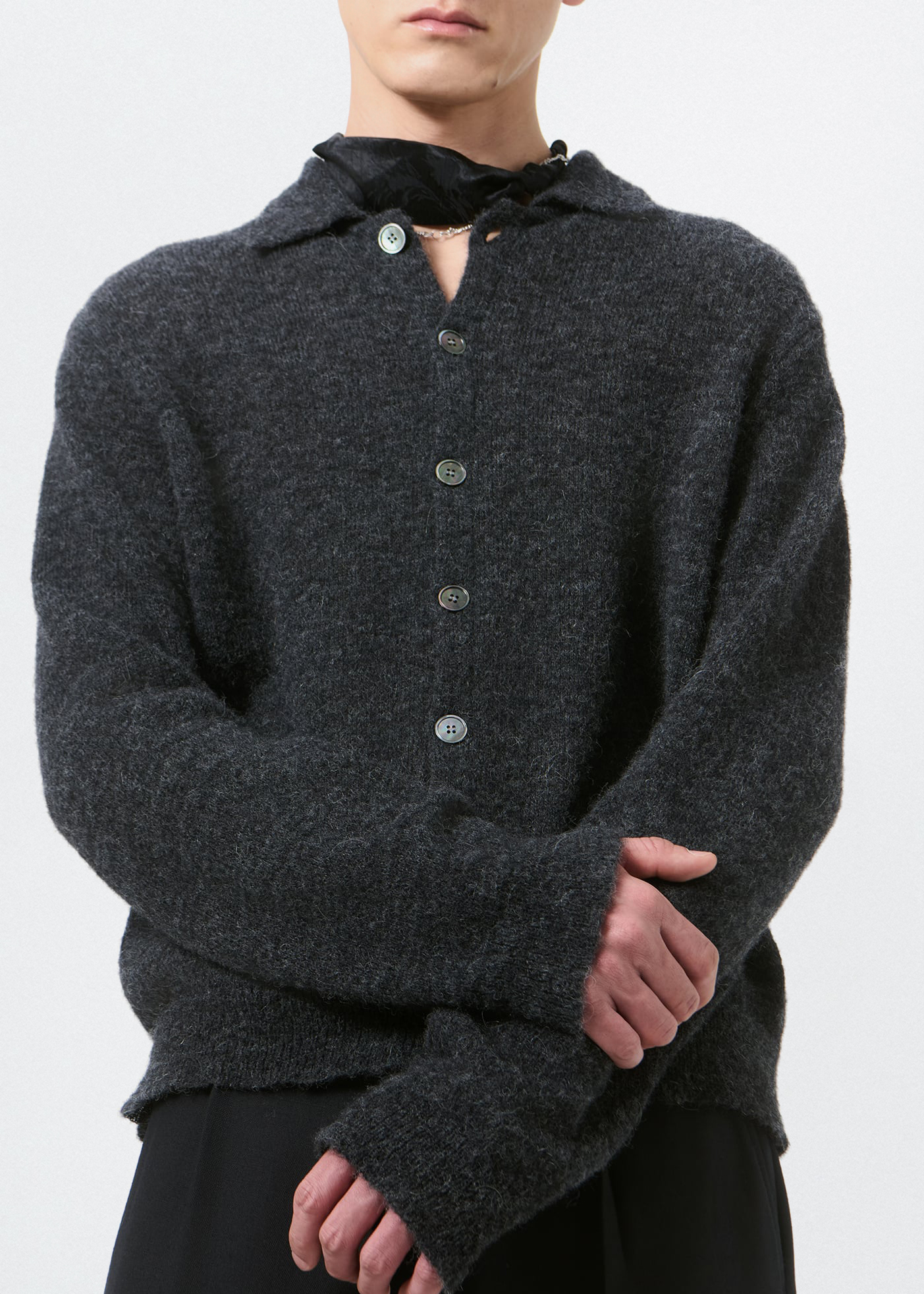 Evening Polo –– Charcoal Melange Fuzzy Alpaca