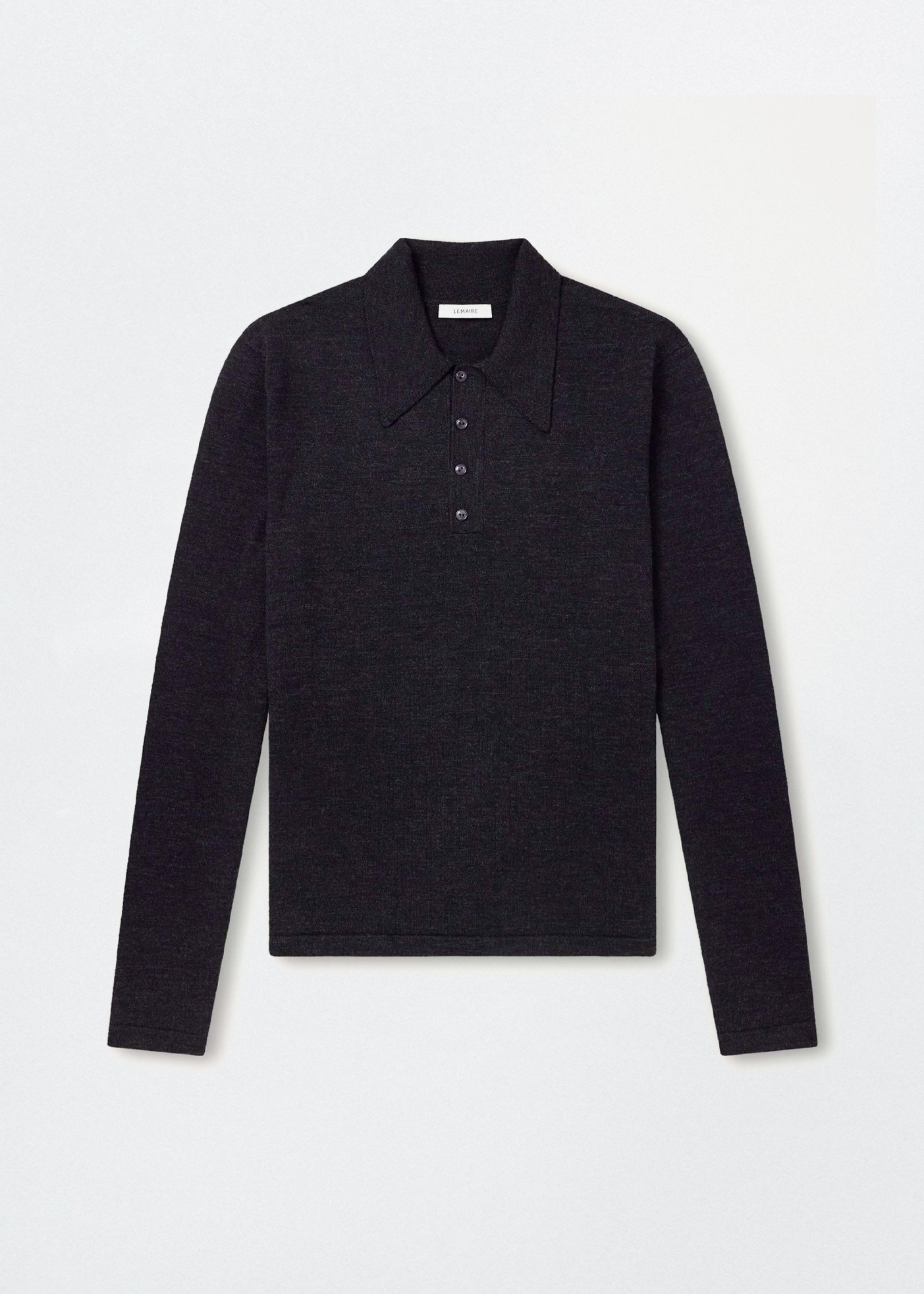 LS Knitted Polo Top –– Mouline Fine Merino (Squid Ink)