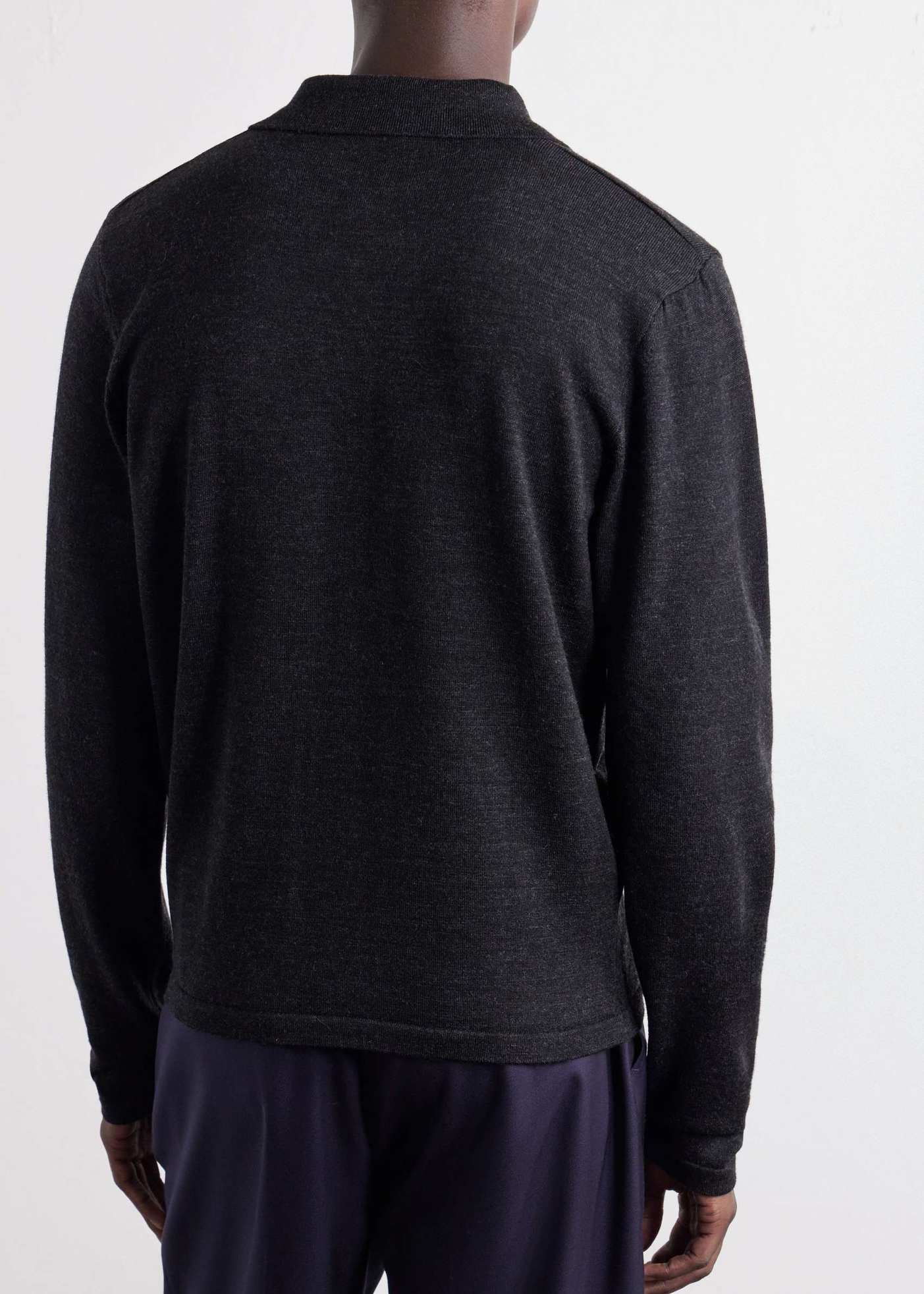 LS Knitted Polo Top –– Mouline Fine Merino (Squid Ink)