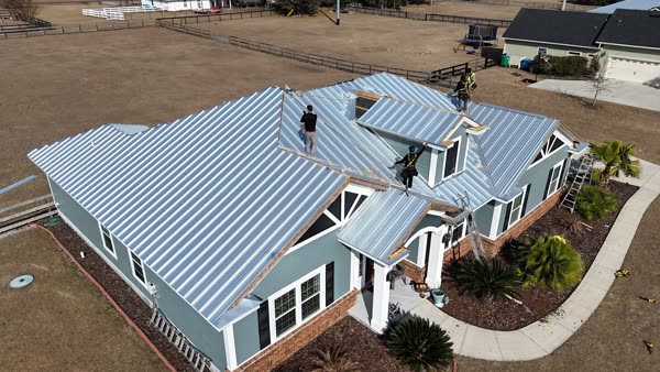 Aerial drone view of a completed roof replacement in Gainesville, FL